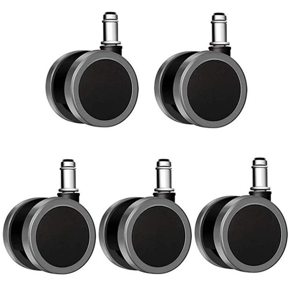 5-Pack Heavy Duty Office Chair Caster Wheels - 50mm Twin Wheel Quiet Rolling Castors, 250kg Load Capacity, Grey/Black - Perfect for Office Chairs, Desks, and Furniture Mobility