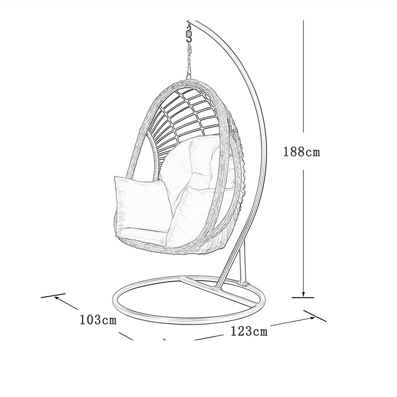 Outdoor Hanging Swing Chair - Wicker Hammock Chair for Garden, Balcony & Patio - 48.4×40.5×74.0 Inch Hanging Basket Chair - Perfect for Relaxing, Lounging & Rocking - Garden Furniture & Decor Accessories