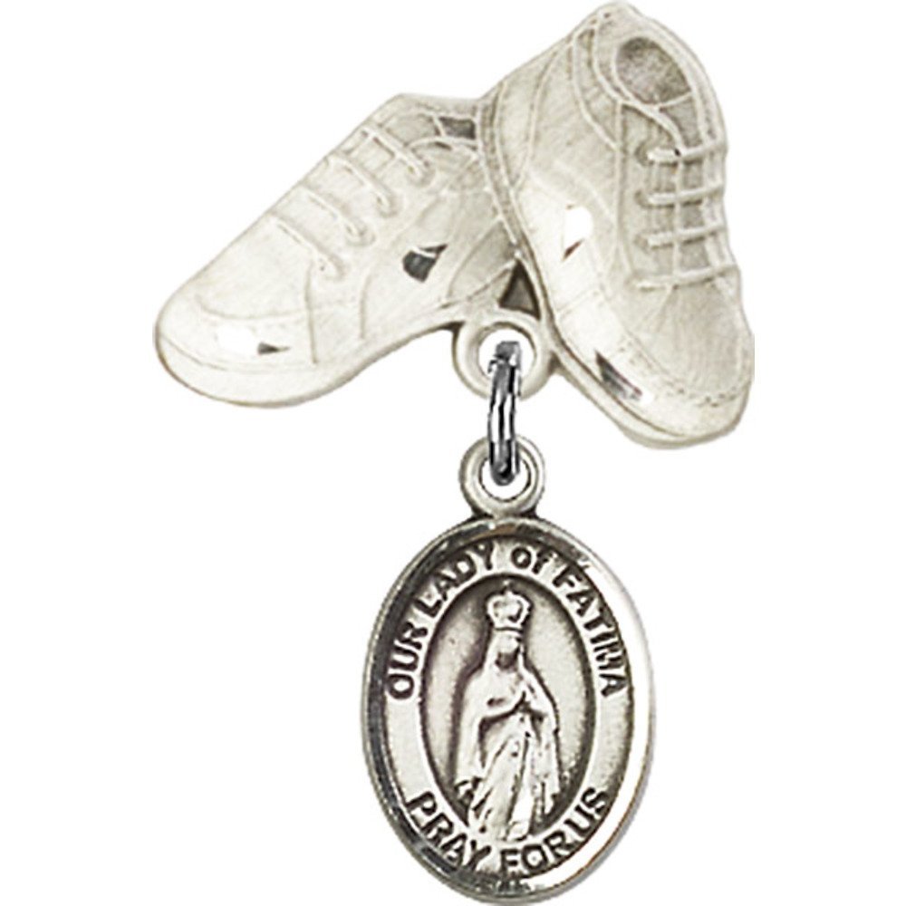 Sterling Silver Baby Badge with Our Lady of Fatima Charm & Baby Boots Pin - 1