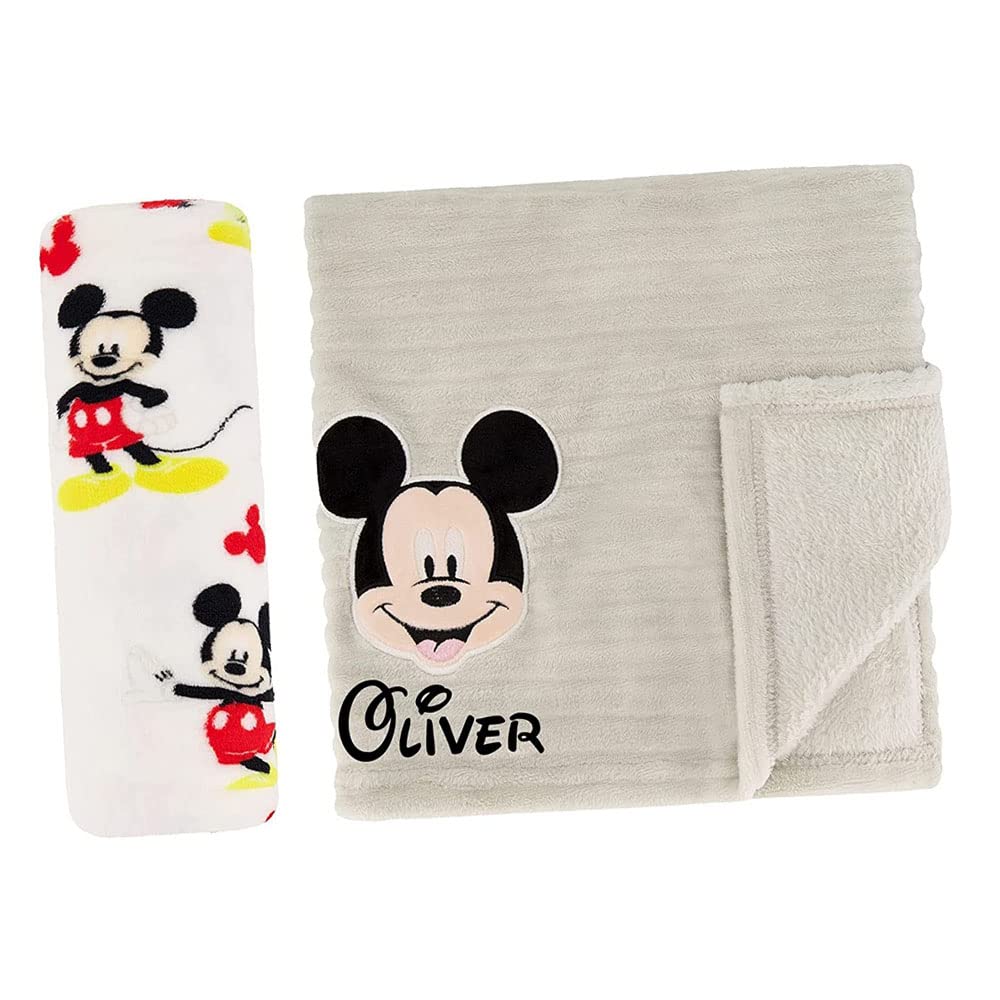Personalized Mickey Mouse Baby Blanket Set - Officially Licensed Disney Custom Name Blanket - Soft Keepsake Gift for Newborns, Christening & Birthday Presents - Perfect for Nursery, Stroller & Cuddle Time
