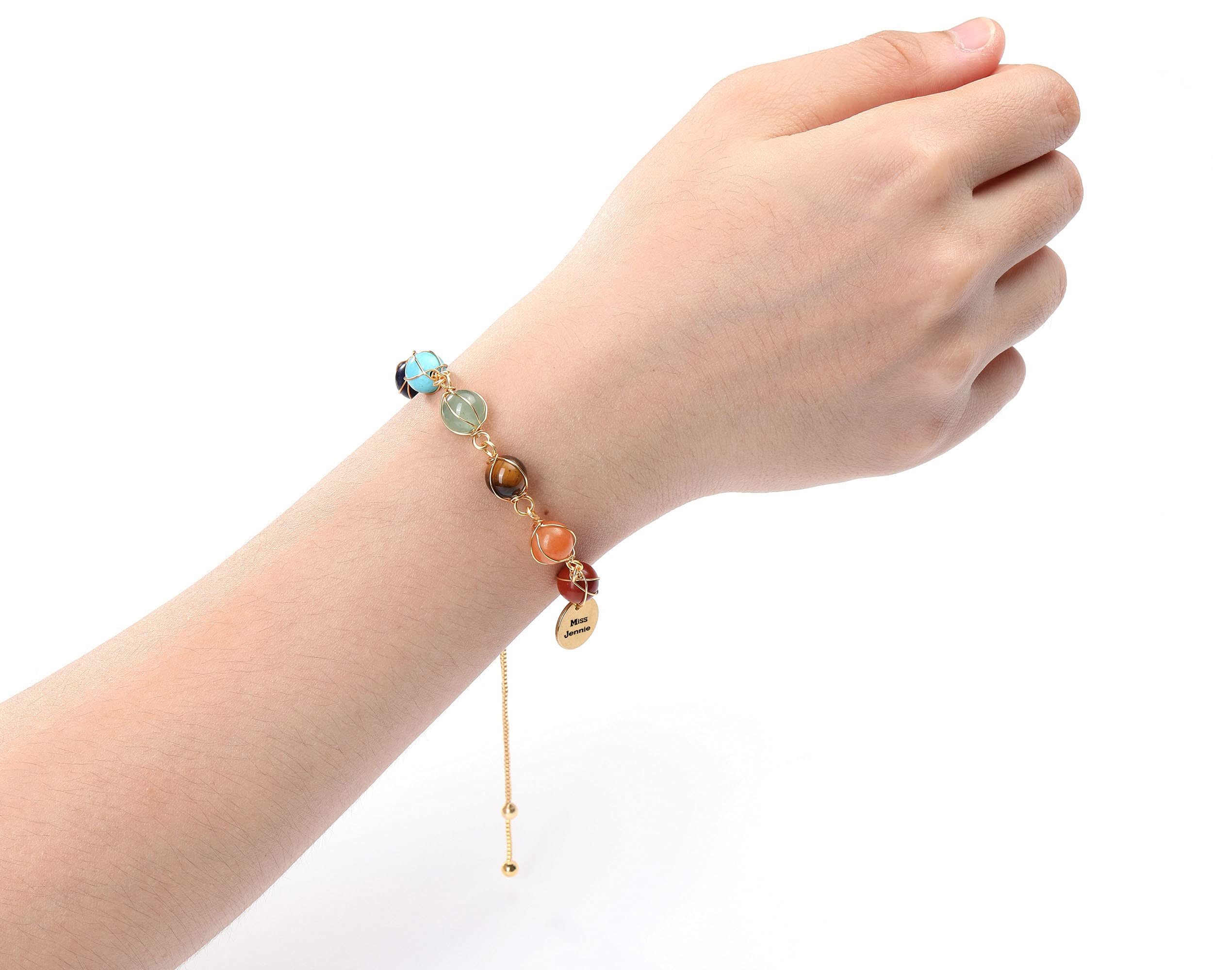 7 Chakra Healing Crystal Bracelet for Women - Adjustable 14K Gold Plated Ankle Bracelet with Stone Beads - Spiritual Balance & Positive Energy - Perfect Birthday Gift for Mom, Wife, Sister | Yoga, Meditation, Daily Wear
