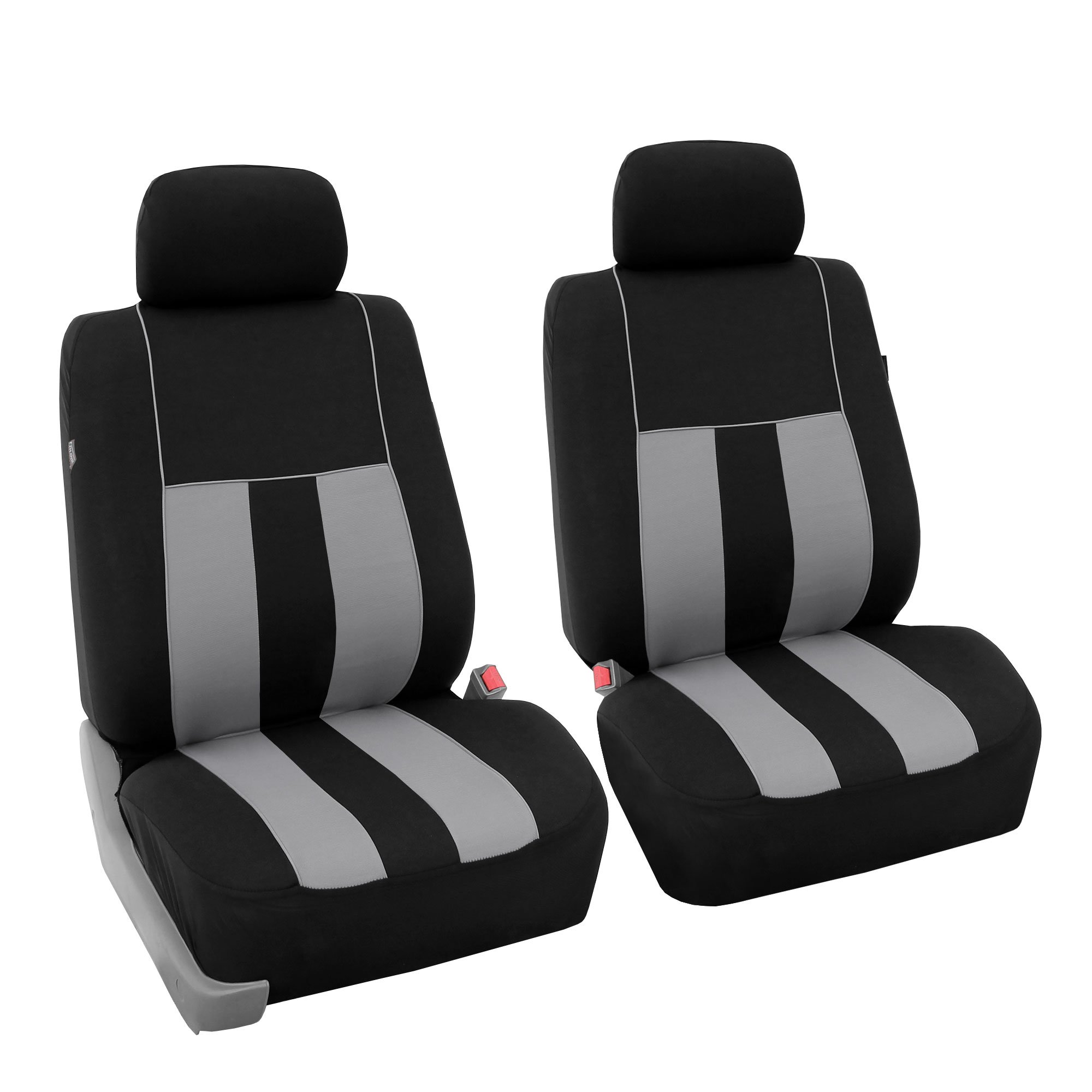 FH Group Universal Low Back Car Seat Covers Front Set - Breathable Cloth Seat Protectors with Removable Headrest | Airbag Compatible Automotive Seat Covers for SUV, Sedan, Van (Gray) | Perfect for Daily Commute, Road Trips & Vehicle Protection