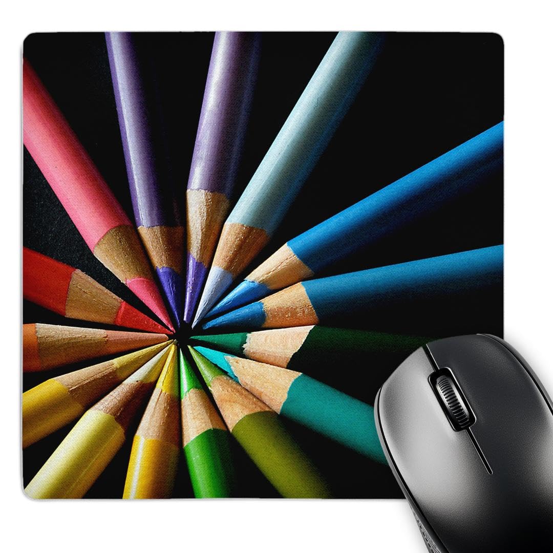 3D Rose 8x8 Inch Mouse Pad with Color Wheel Pencil Design - Non-Slip Rubber Base for Computer, Gaming & Office Use (mp_20536_1)