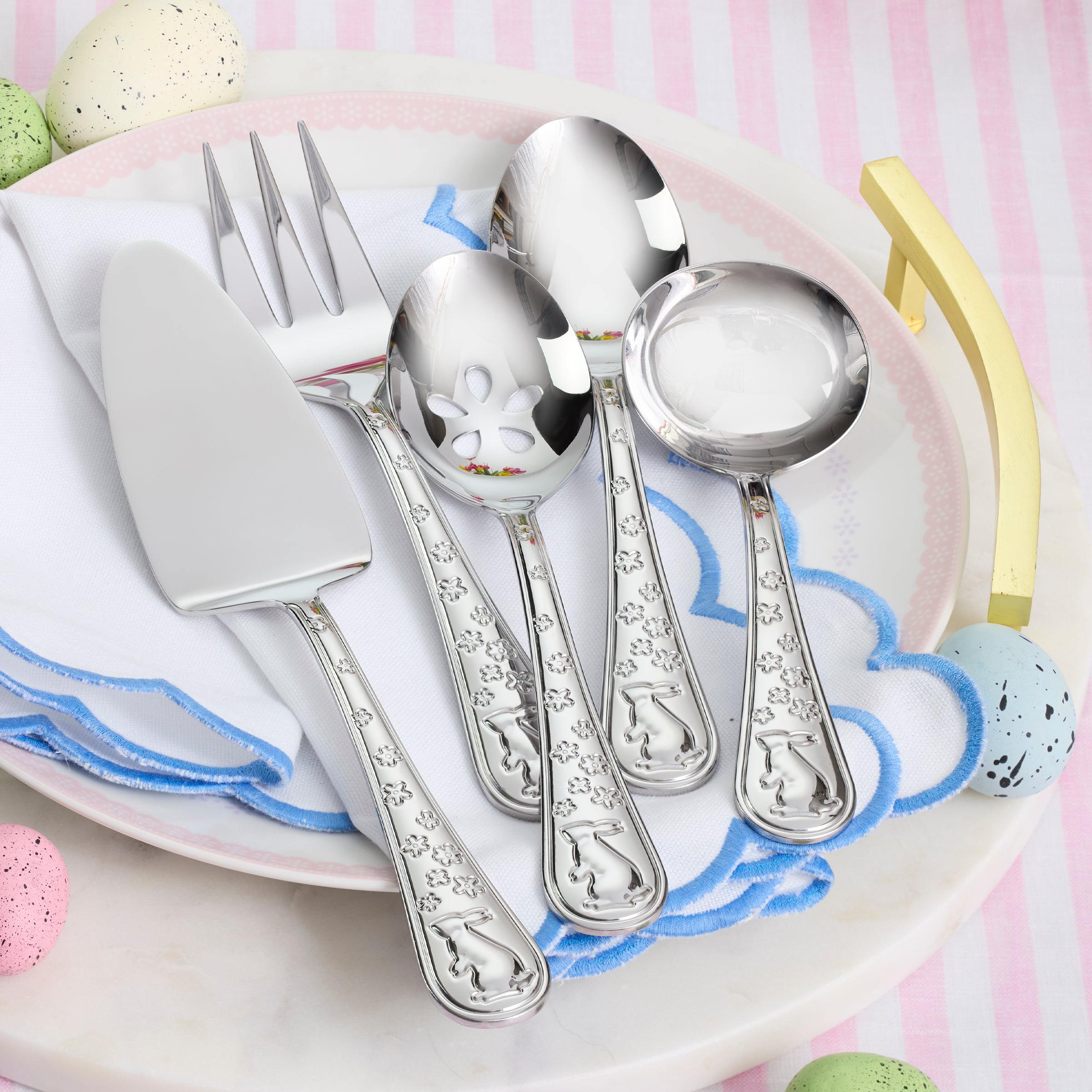 Bunny Hop 5-Piece Hostess Set - Elegant Dinnerware for Easter Brunch & Spring Tea Parties | Perfect for Entertaining Guests