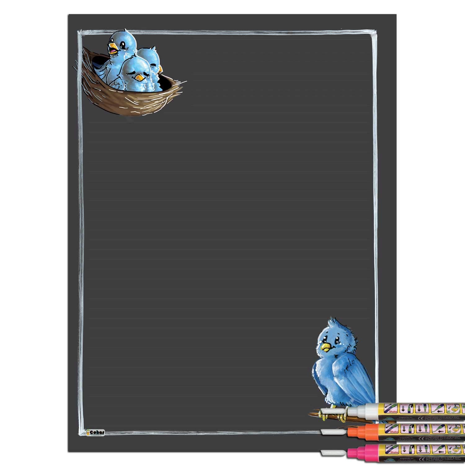 **Cohas Woodland Theme Magnetic Chalkboard with Bluebird Art - 12x16 Inches, Includes 3 Bright Liquid Chalk Markers - Perfect for Kids' Room, Kitchen Notes & Creative DIY Projects**