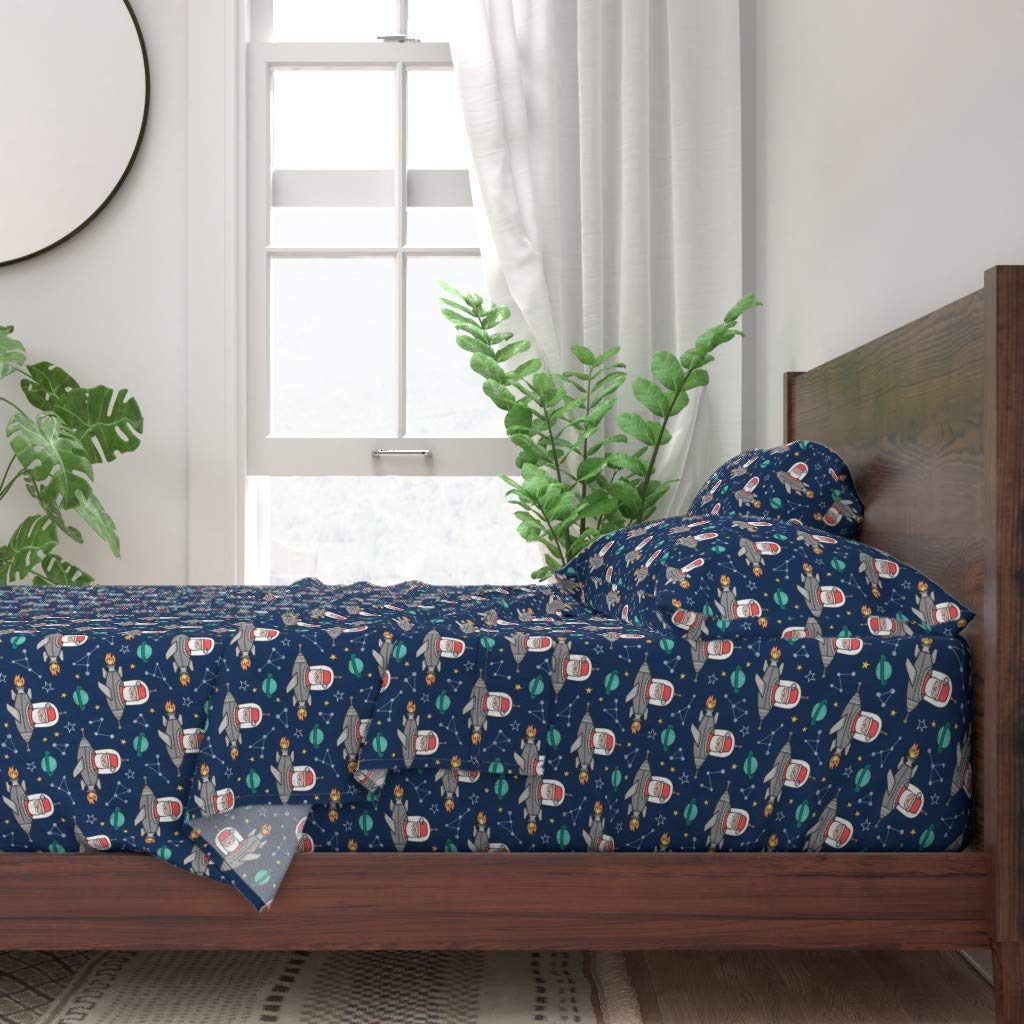 Premium 100% Cotton King Size 4-Piece Sheet Set | Christmas Santa Claus Space Planets Constellations Navy Blue Galaxy Print Bedding | Perfect for Winter Holidays, Space-Themed Bedrooms & Gift Giving