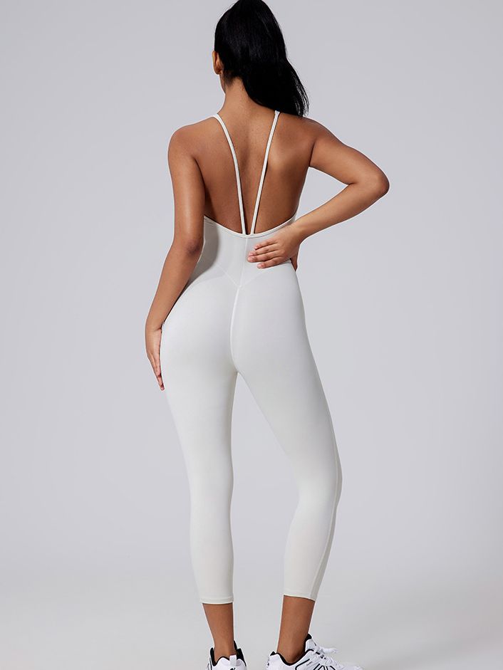 ZASUWA Women's V-Neck Cross Back Backless Bodycon Jumpsuit - Slimming Hip Lift Design for Evening Party, Clubwear & Night Out