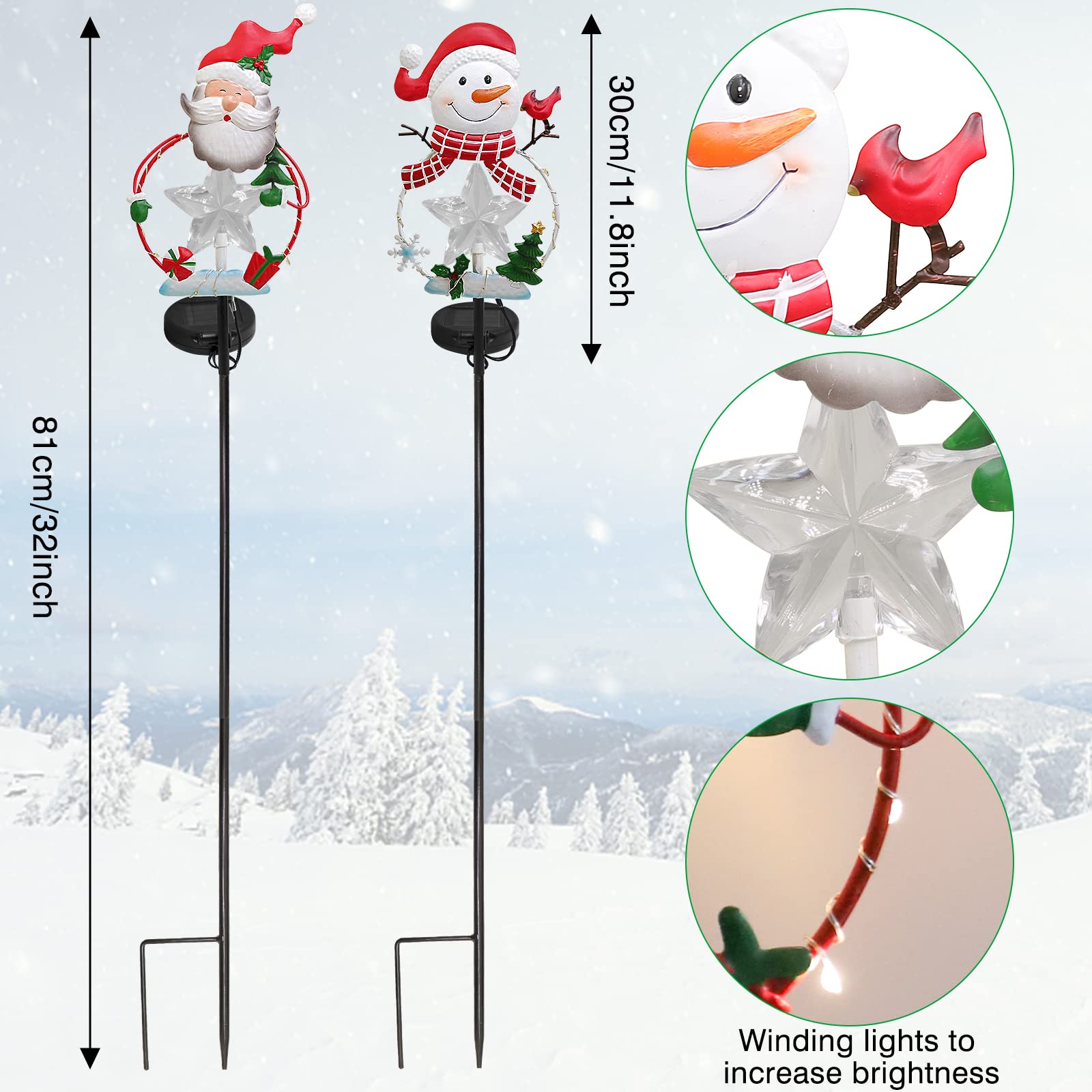 2 Pack Solar Powered LED Christmas Pathway Lights with Snowman & Santa - Outdoor Yard, Garden, Patio, Lawn Decor for Holiday Season | Weatherproof & Energy Efficient