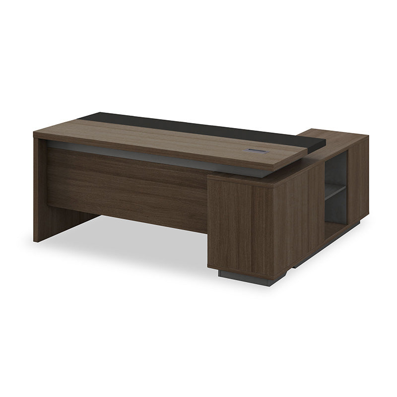 Executive Office Desk with Left Return - 180cm in Coffee & Charcoal Finish - Perfect for Home Office, Corporate Workspace & Professional Environments