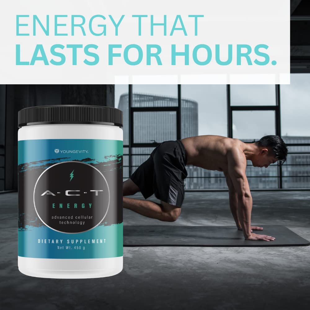 ACT Energy Natural Healthy Energy Drink - 40 Calories, 450g (3 Canisters) by Youngevity | Low-Calorie Boost for Workouts, Focus & Daily Energy | Ships Worldwide