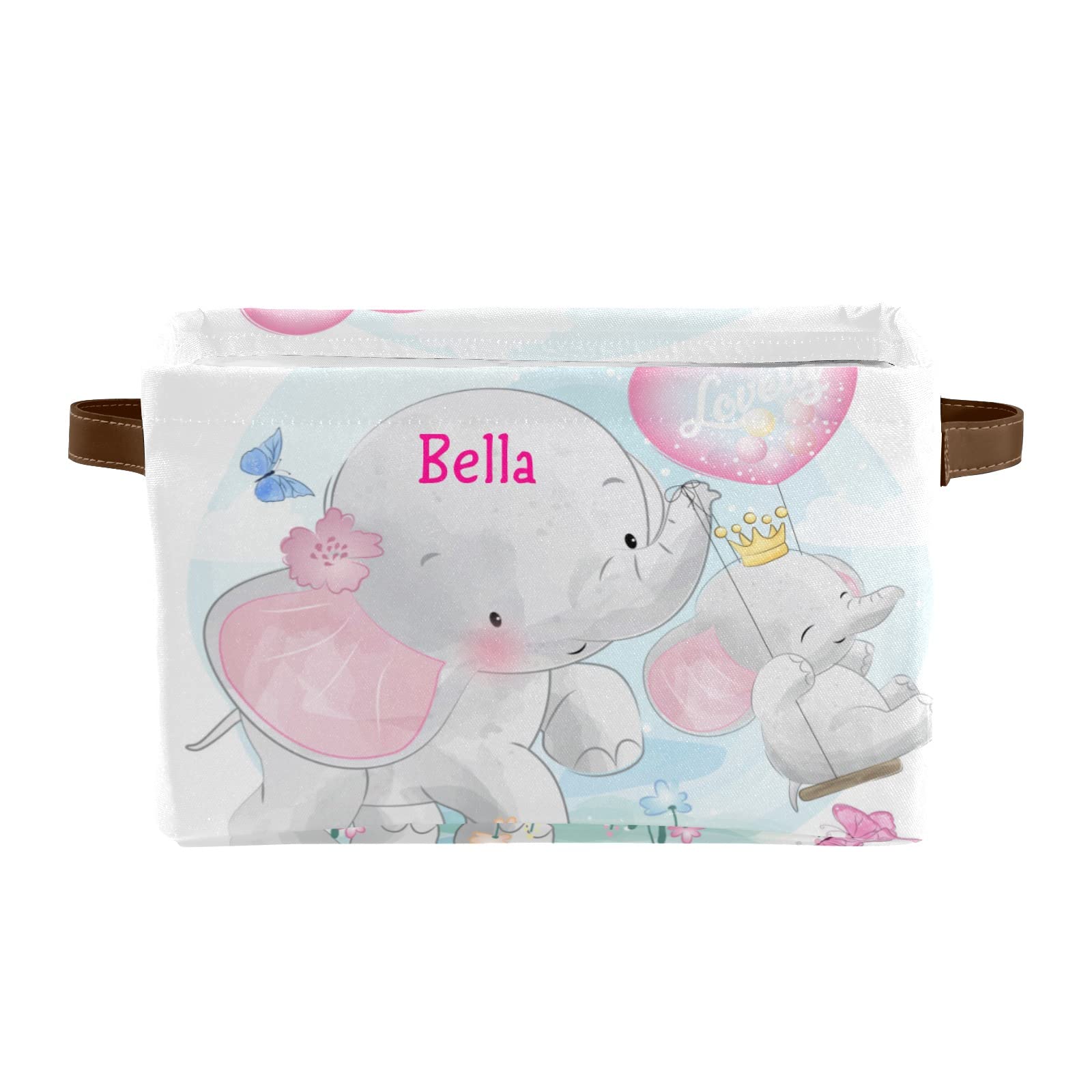 Personalized Elephant Mom & Baby Storage Basket with Custom Name - 4 Pack Rectangular Home & Kitchen Organizer for Nursery, Baby Room, and Playroom Storage