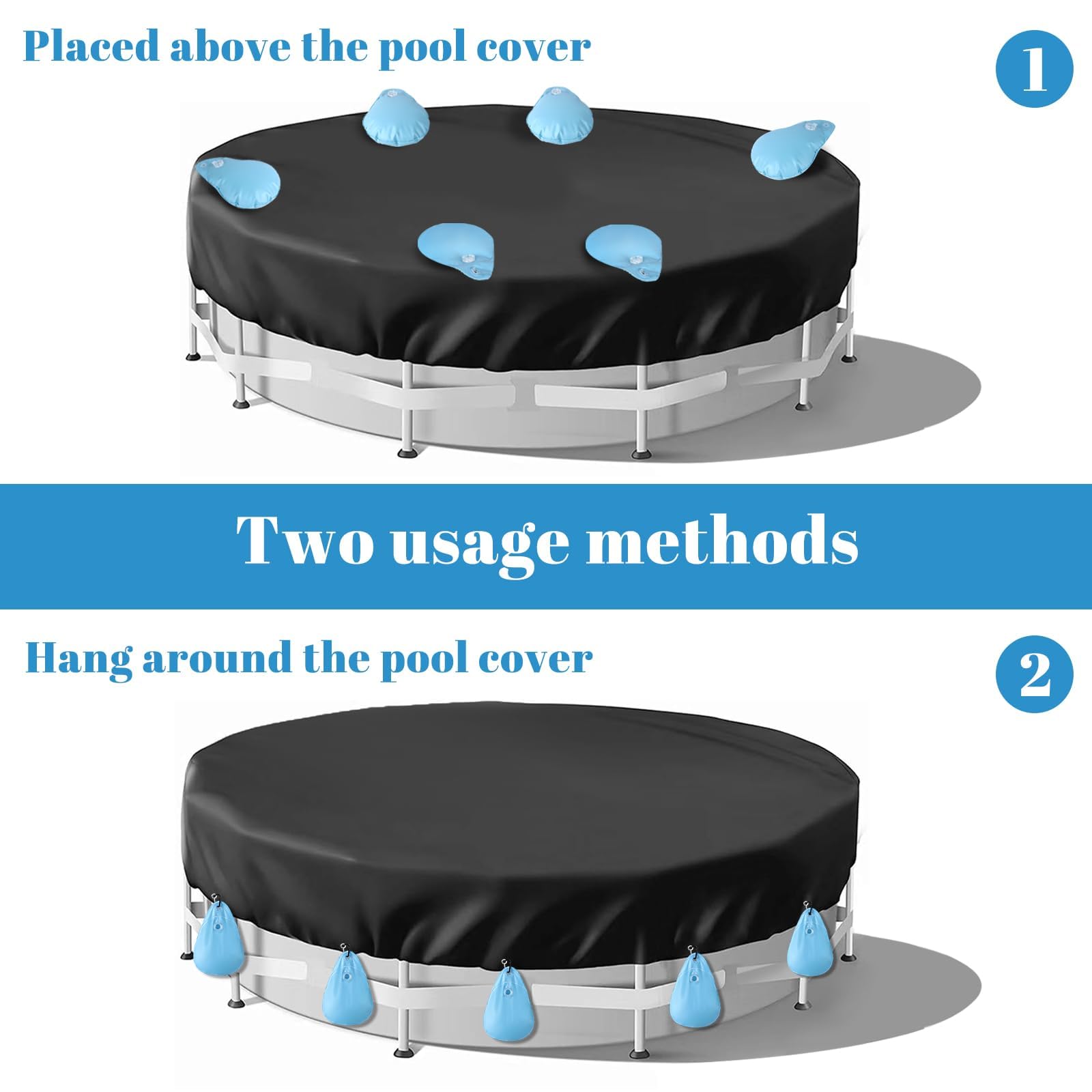 8 Pack Heavy Duty Pool Cover Weights with Hooks - Leakproof PVC Water Bags for Above Ground Swimming Pools - Winter Tarp Weights, Anti-Freeze Protection - Perfect for Securing Pool Covers During Cold Weather and Storms