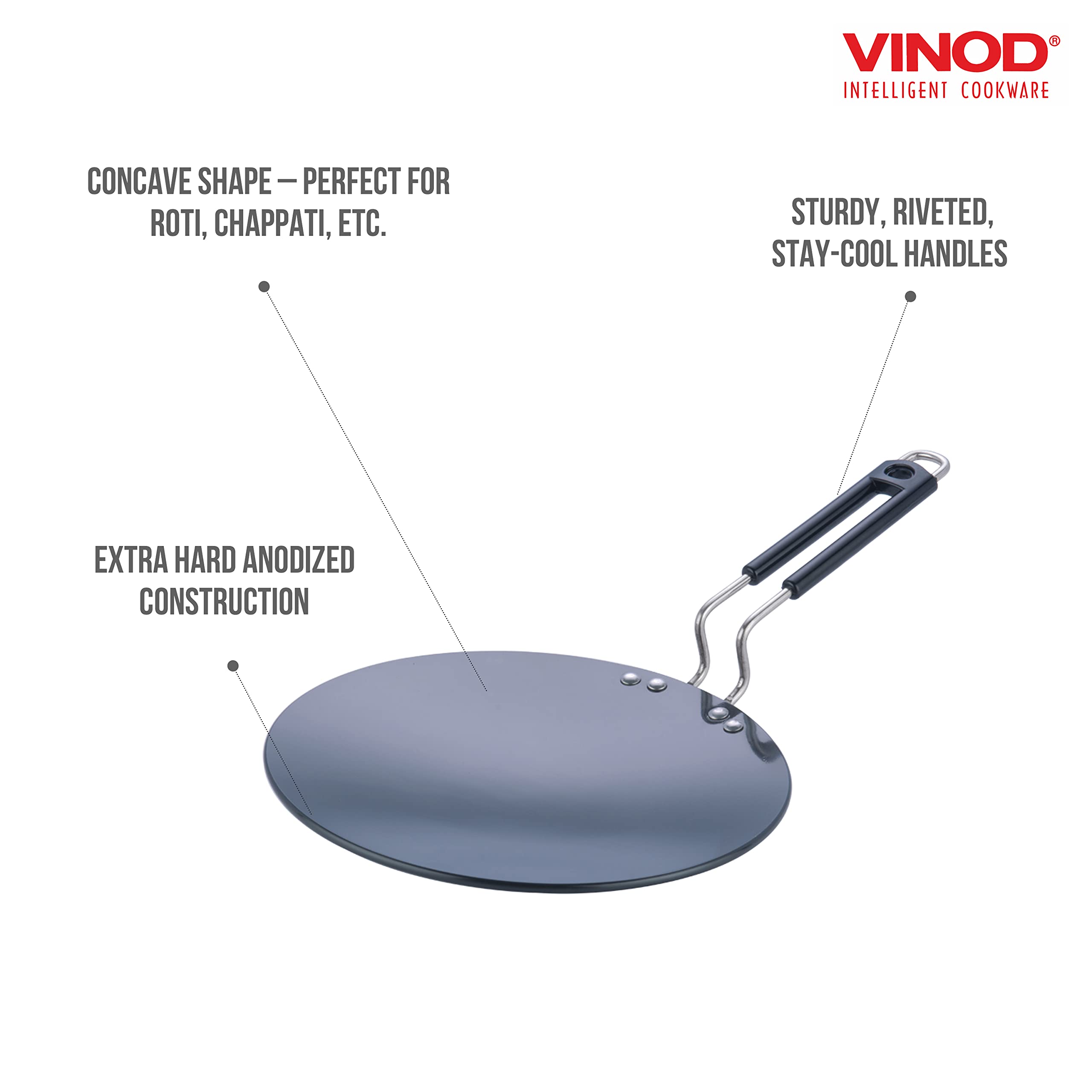 **Vinod Hard Anodized Non-Stick Griddle Pan - 12 Inch (30 cm) Black Aluminum Tawa for Roti, Dosa & Pancakes - Scratch-Resistant Surface for Stovetop & Induction Cooking**