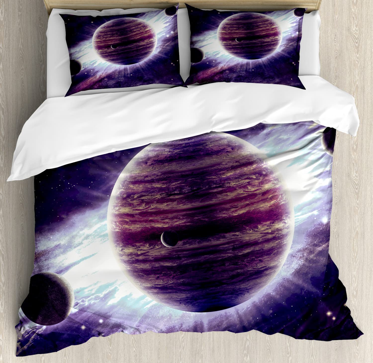 Ambesonne Galaxy Duvet Cover Set - Twin Size 2-Piece Outer Space Theme with Planets Saturn Mars Neptune, Science Fiction Solar System Print Bedding (Mauve Purple) for Kids Room, Teen Bedroom & Space Enthusiasts