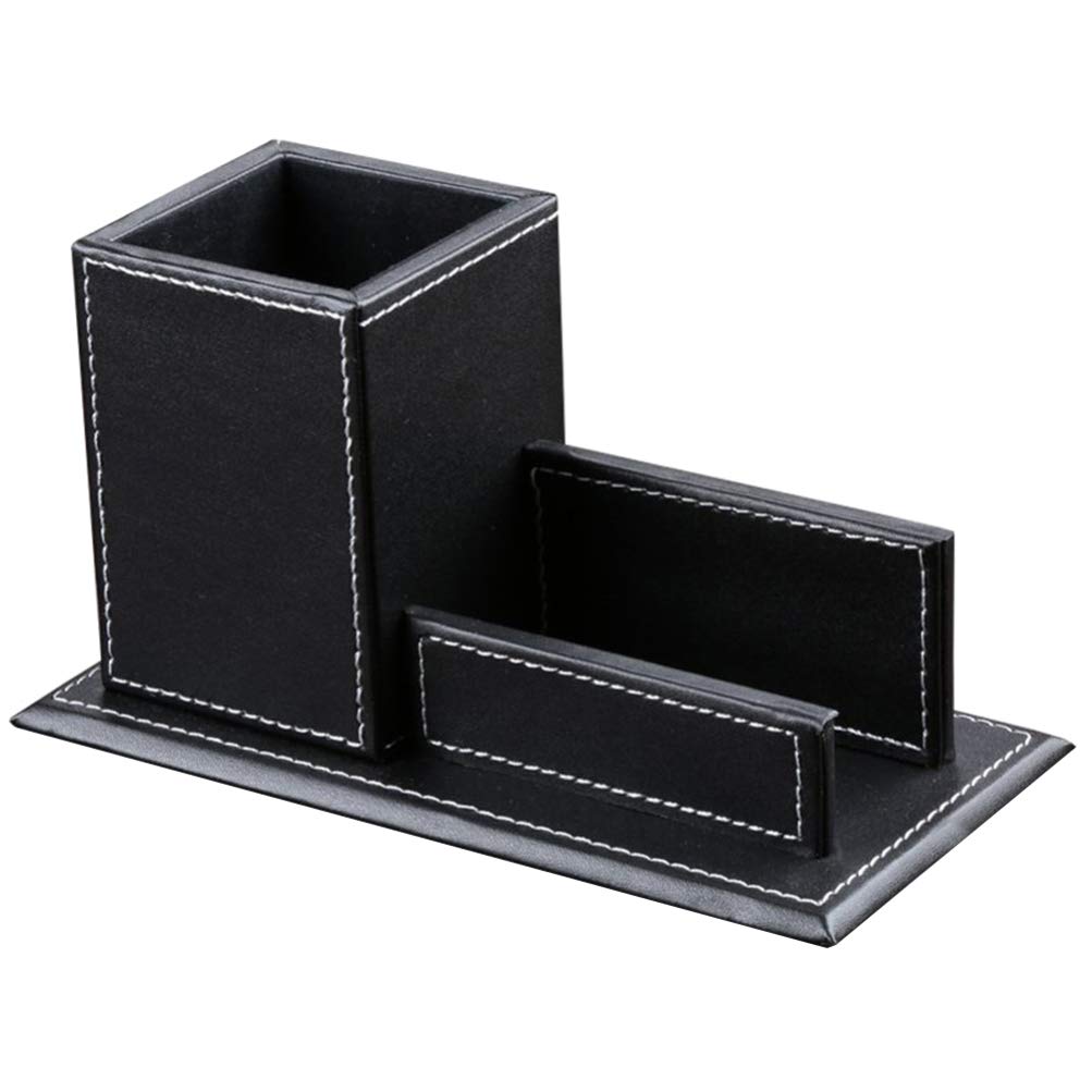NUOBESTY PU Leather Desk Organizer - Pen Holder, Business Card & Remote Control Storage Box for Office, Home & Workspace (Black) - Perfect for Organizing Stationery, Documents & Small Essentials