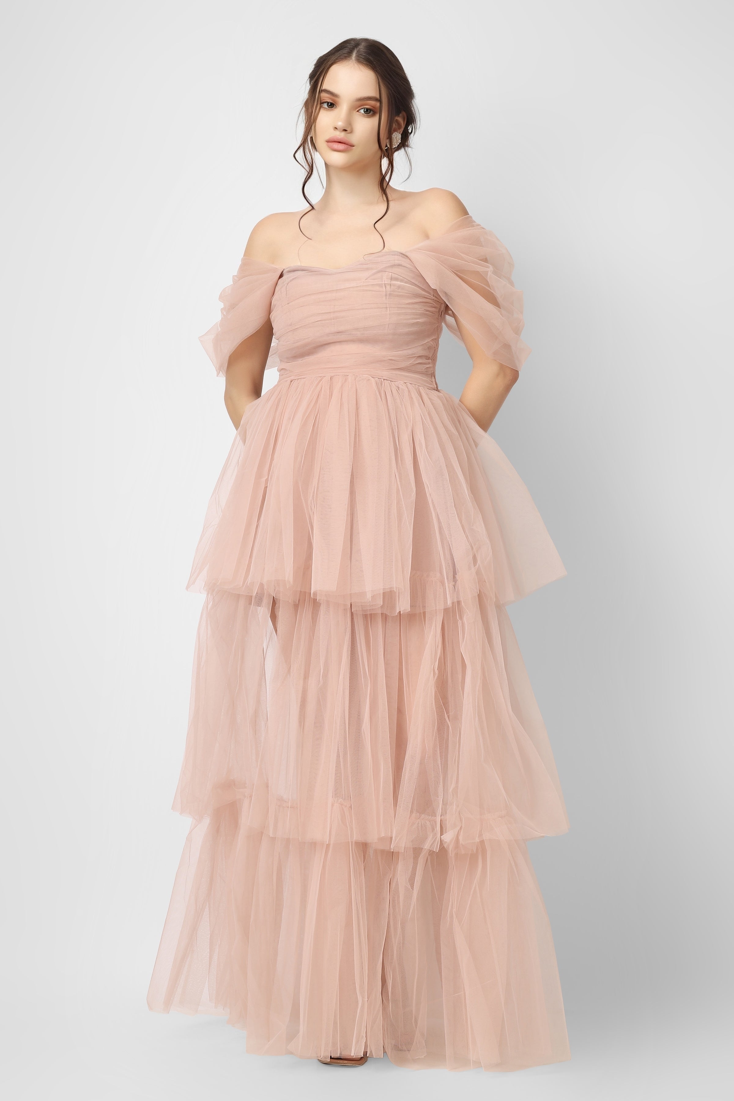 Elegant Sydney Pale Mauve Tulle Maxi Dress for Women | Flowy Long Evening Gown for Weddings, Prom & Special Occasions