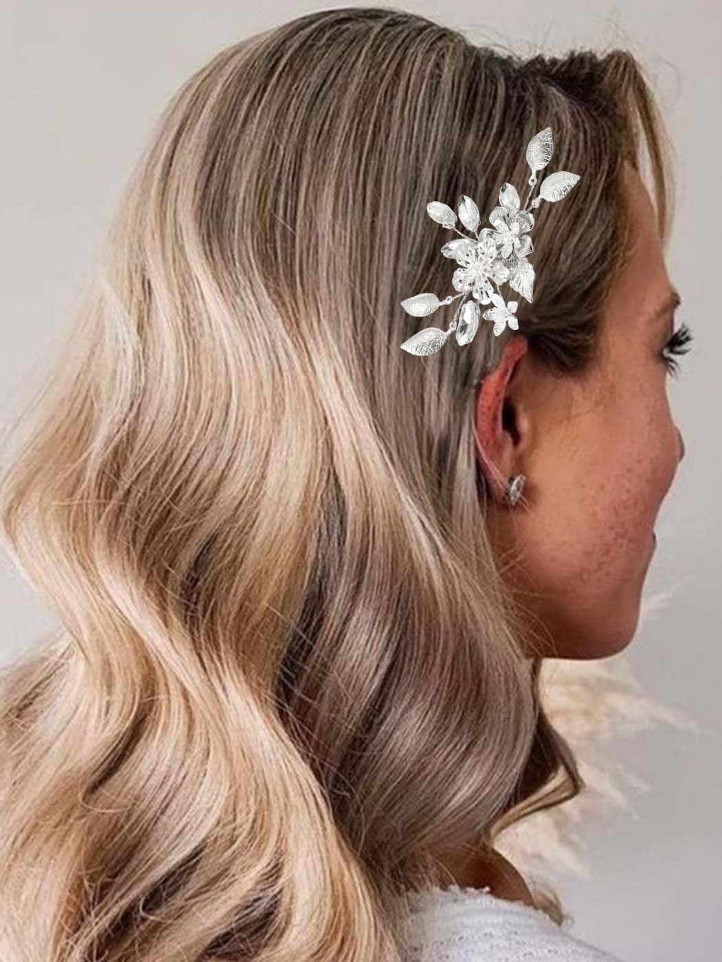 Elegant Silver Leaf Wedding Hair Comb for Brides – Floral Bridal Hair Accessories for Women & Girls | Perfect for Weddings, Prom, and Special Occasions