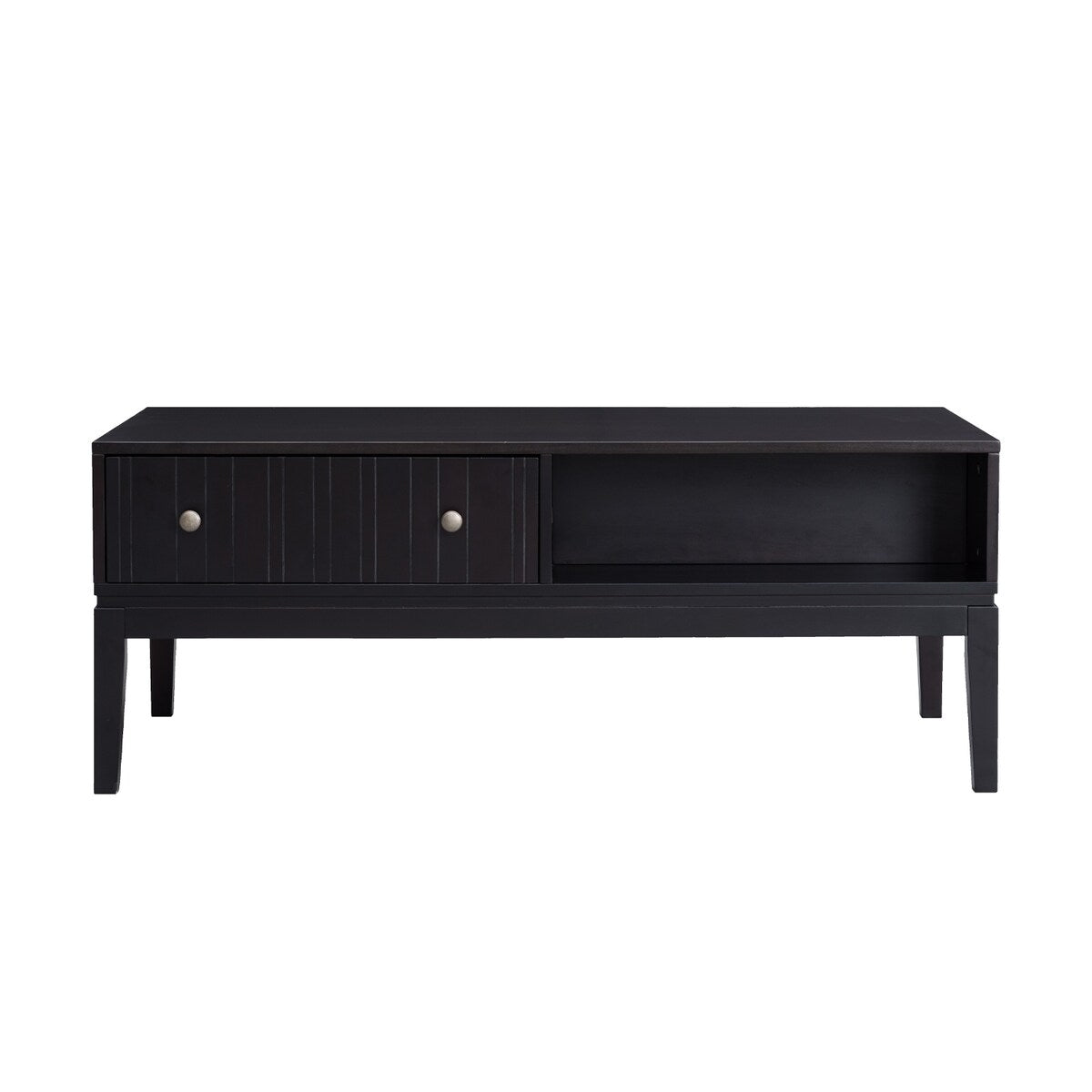 46 Inch Black Large Rectangle MDF Coffee Table with 2 Drawers - Modern Living Room Furniture for Home Decor, Sofa Side Table with Storage Space