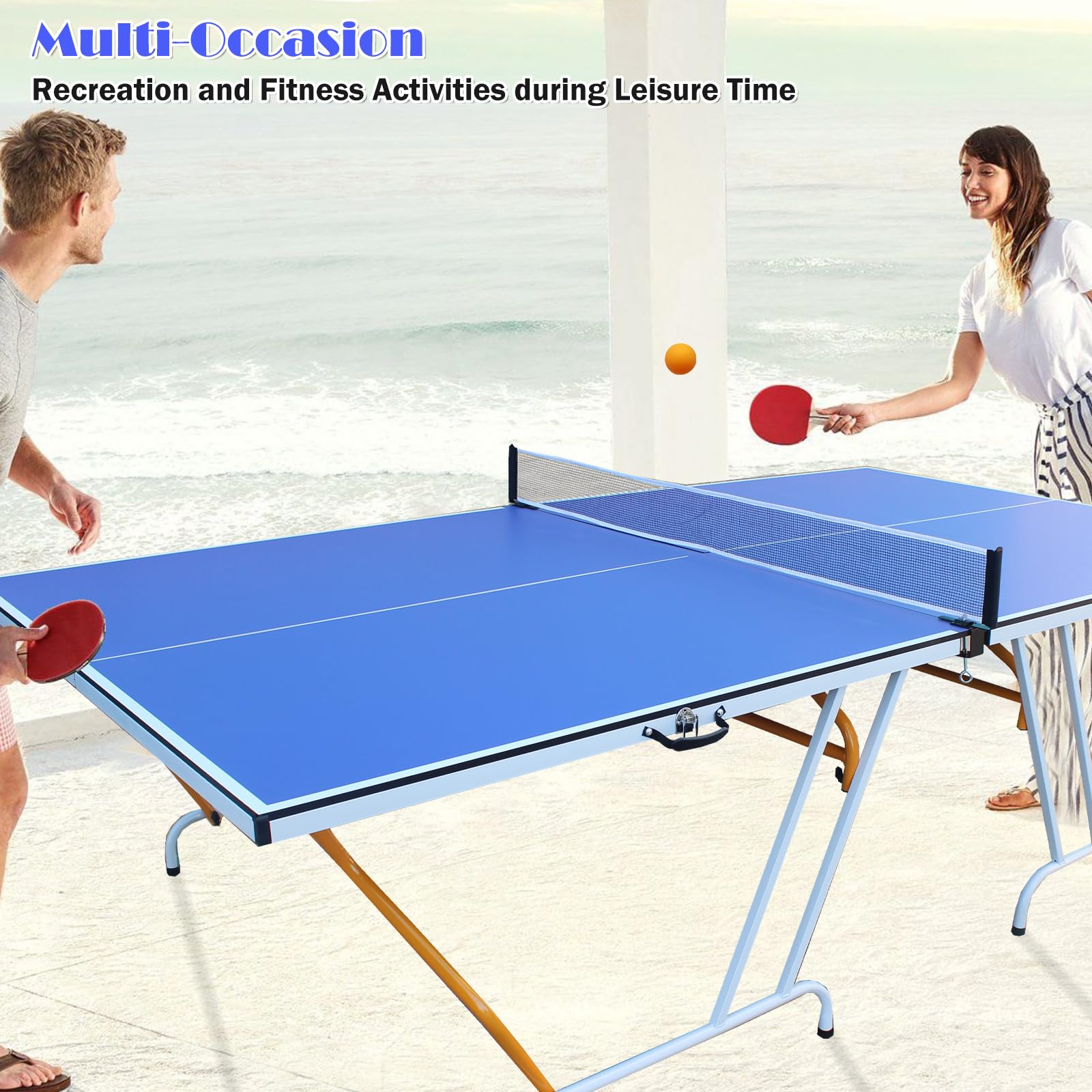 9ft Foldable Ping Pong Table for Indoor & Outdoor Use - Includes Net, 2 Paddles & 3 Balls | Perfect for Family Fun, Backyard Parties & Recreational Sports