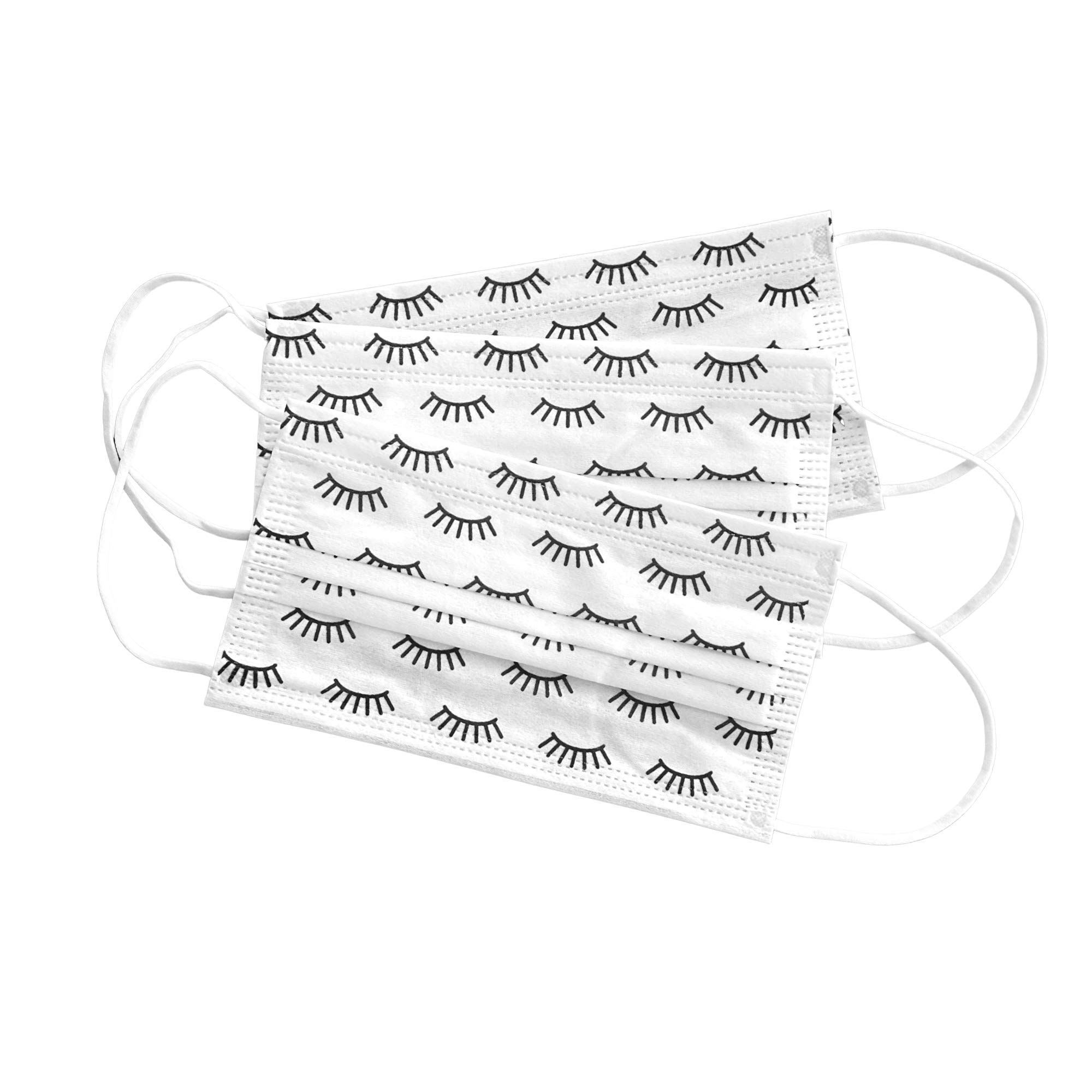 Disposable Face Mask with Lash Print | 50 Pack | 3D Volume Eyelash Pattern Design for Lash Care & Beauty Professionals | Perfect for Salon, Spa, and Makeup Artists