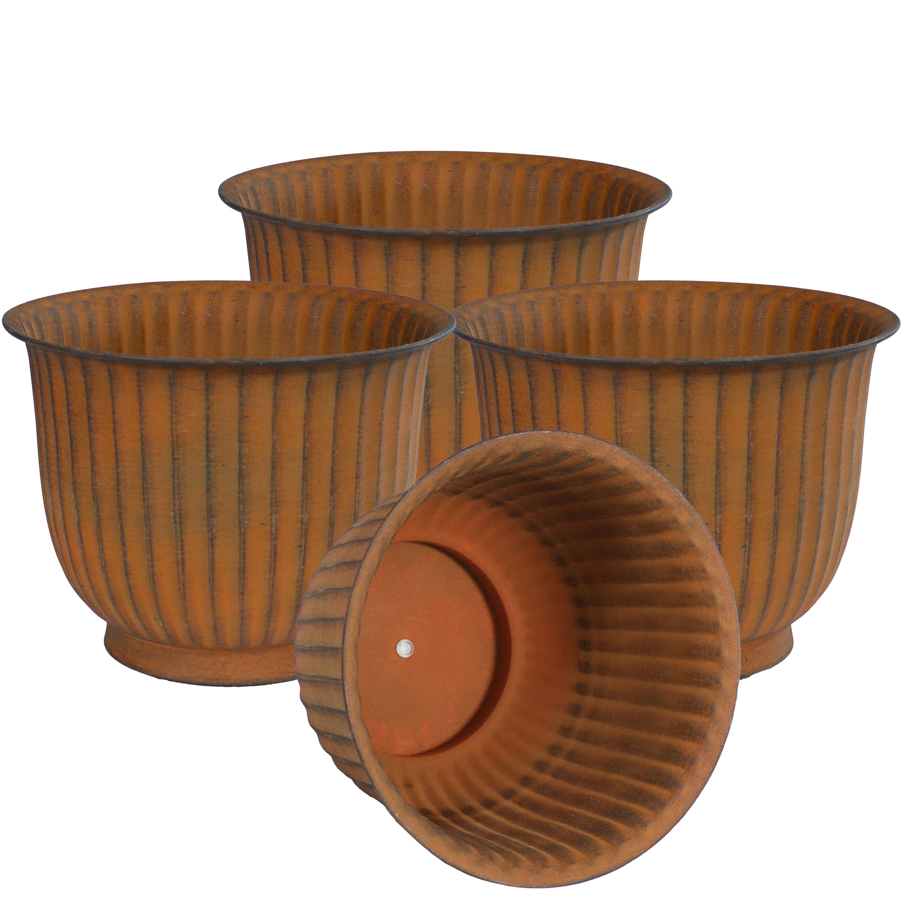 Sunnydaze Carlotta Metal Outdoor Plant Pots - 14.75 Inch Decorative Garden Planter for Patio, Balcony & Backyard - Rust-Resistant & Durable Design
