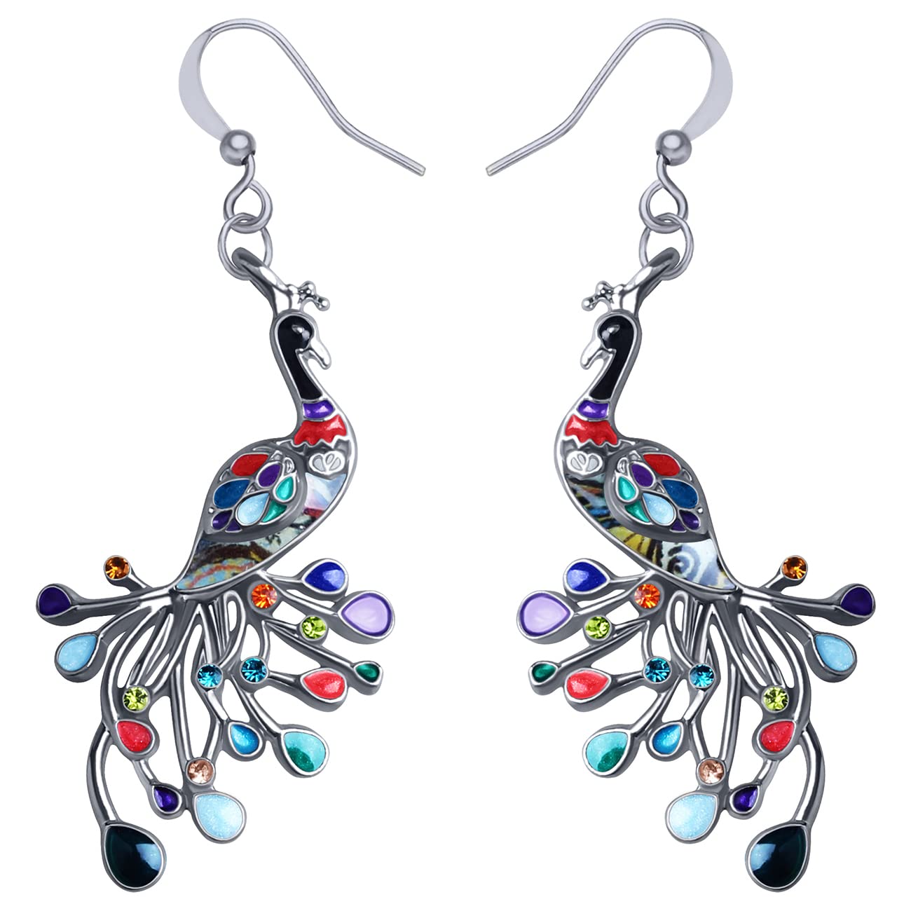 DOWAY Elegant Peacock Enamel Dangle Earrings for Women - Perfect for Weddings, Parties, and Special Occasions
