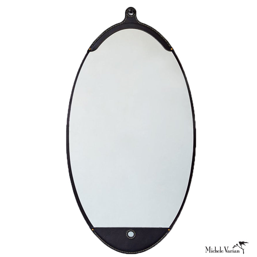 Stylish Black Leather Long Oval Mirror - Elegant Wall Decor for Living Room, Bedroom & Entryway