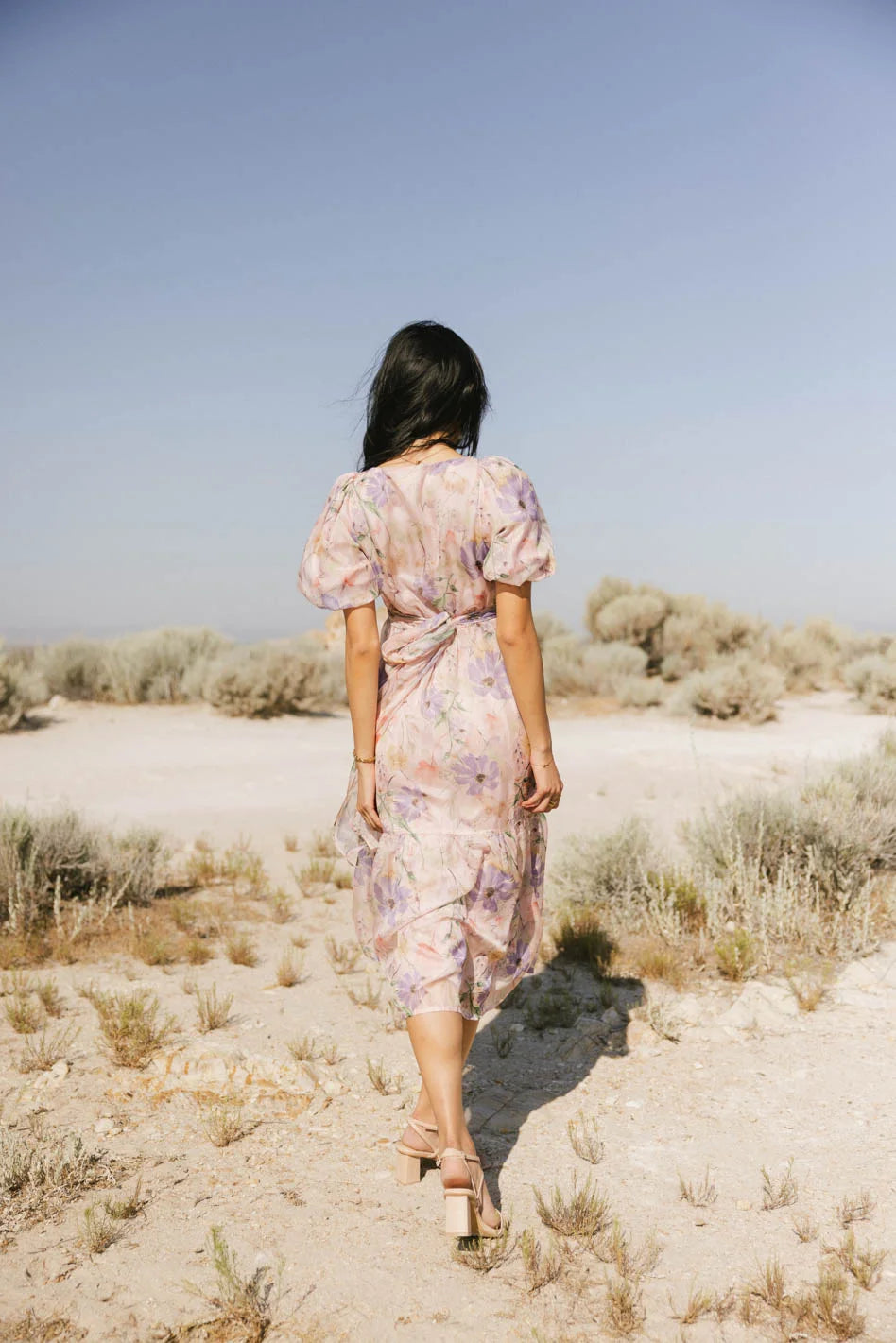 Angelique Floral Tie Dress in Pink - Women's Summer Flowy Midi Dress with Belt | Perfect for Weddings, Parties & Beach Vacations