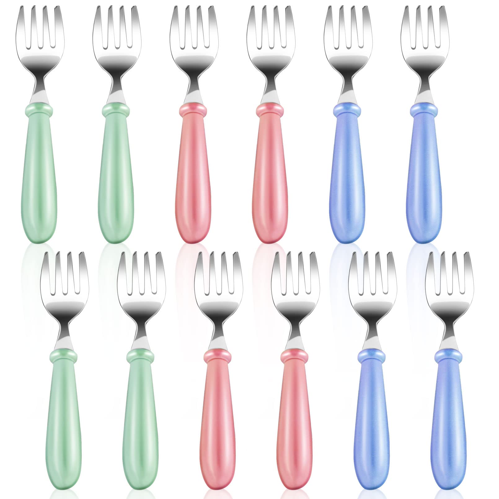 12Pcs Stainless Steel Toddler Forks - BPA Free Baby Utensils for Self Feeding | Kids Safe Cutlery with Round Handle for Boys & Girls | Dishwasher Safe | Perfect for Home, School Lunch & Travel Dining
