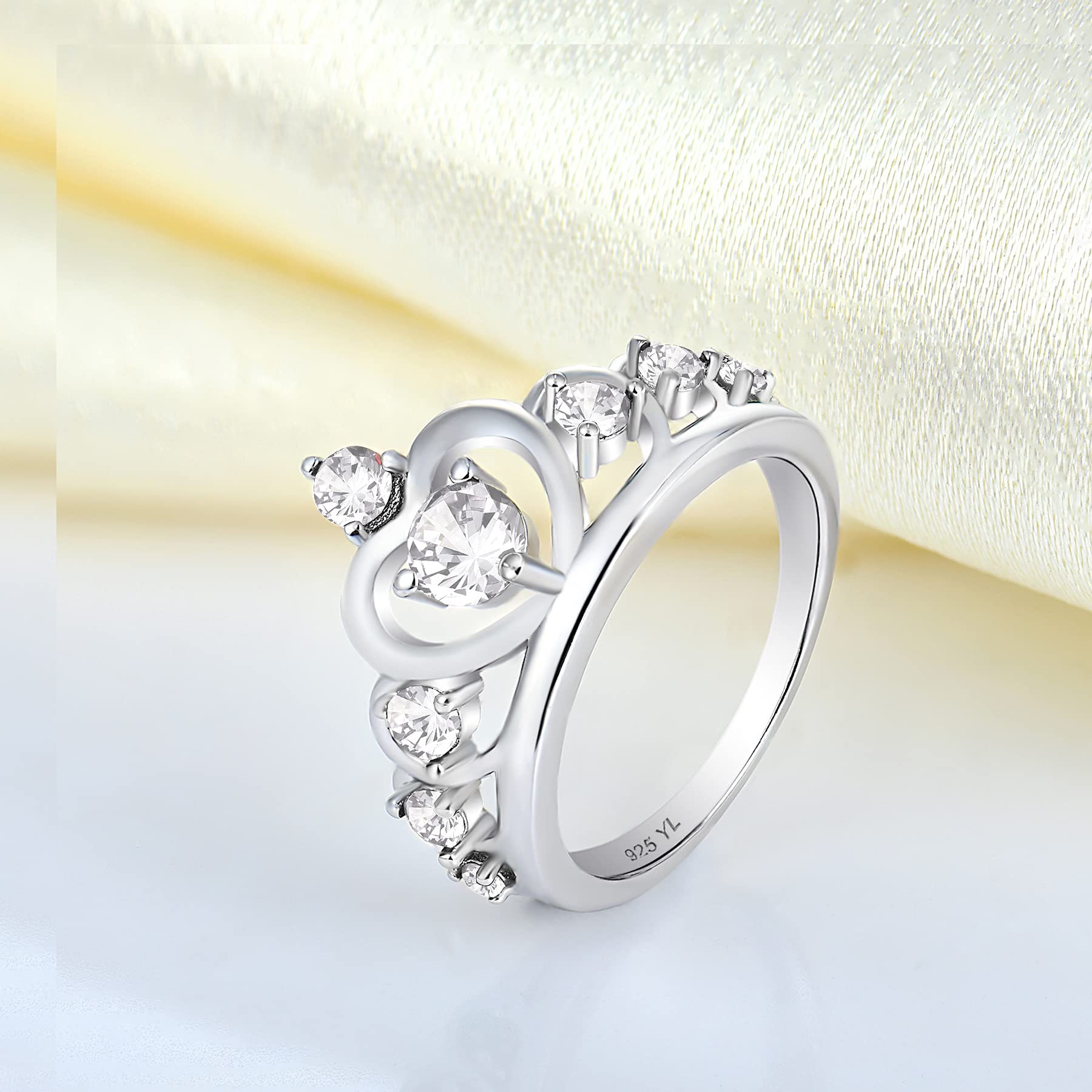 YL 925 Sterling Silver Heart Crown Engagement Rings for Women - Queen Birthstone Anniversary Jewelry Gift for Her - Perfect for Weddings, Proposals & Special Occasions