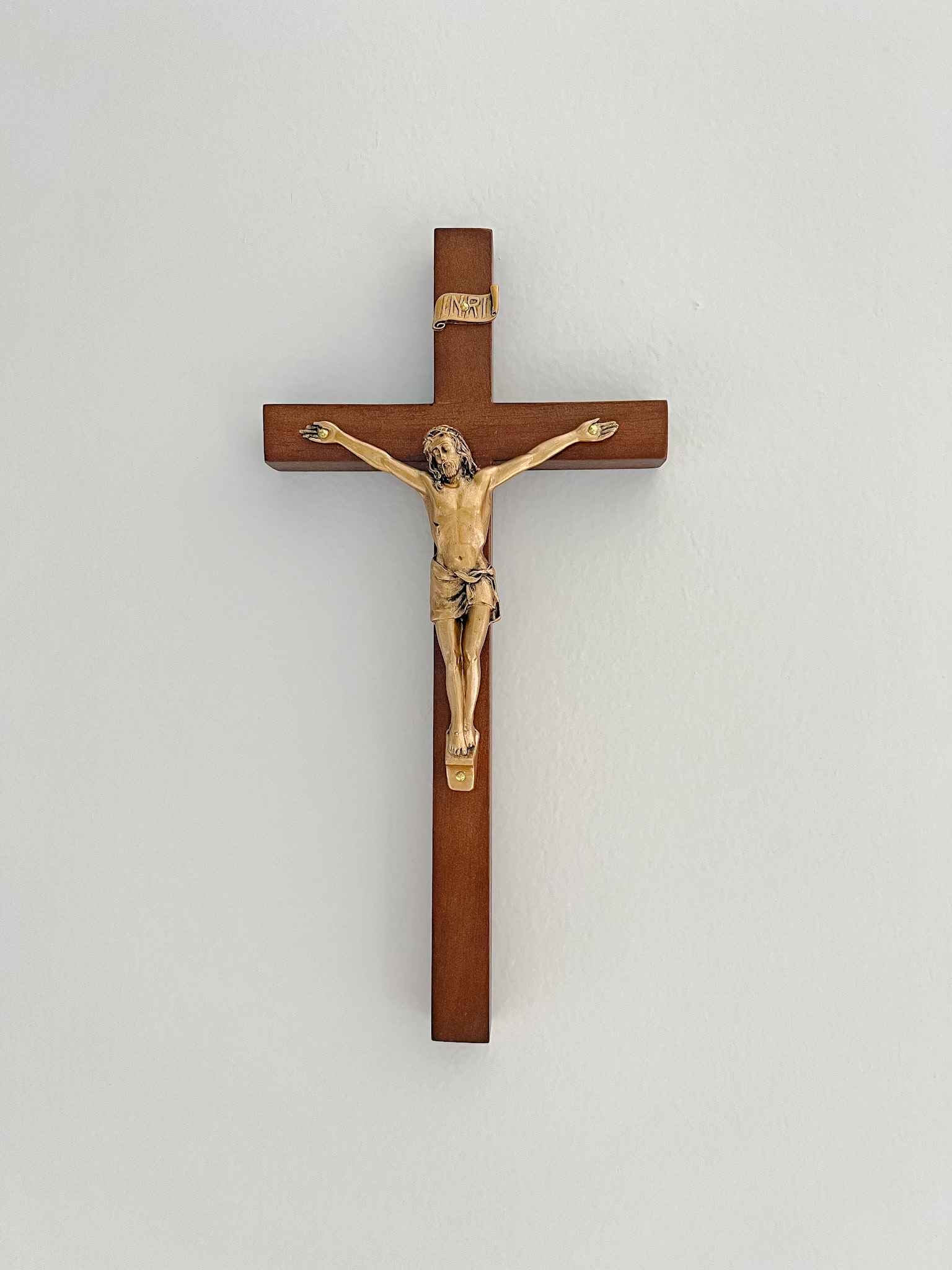 Handmade Walnut Wood Crucifix - Religious Cross for Home Decor, Wall Hanging & Church Altar - Perfect for Prayer, Meditation & Christian Gift Giving