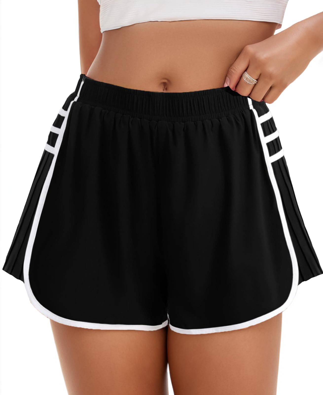 Women's High Waisted Running Shorts - Quick Dry Athletic Workout Shorts with Pockets & Flowy Pleated Design - Perfect for Jogging, Yoga, Gym and Summer Outdoor Activities