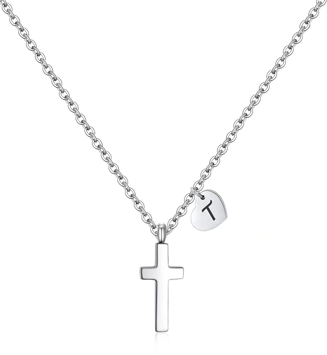 AILAAILA Tiny Cross Necklace for Girls - Heart Initial Necklace with Birthstone, Stainless Steel Pendant Jewelry | First Communion, Baptism, Christmas & Birthday Gifts for Women & Teens | Perfect for Everyday Wear, Special Occasions & Gift-Giving