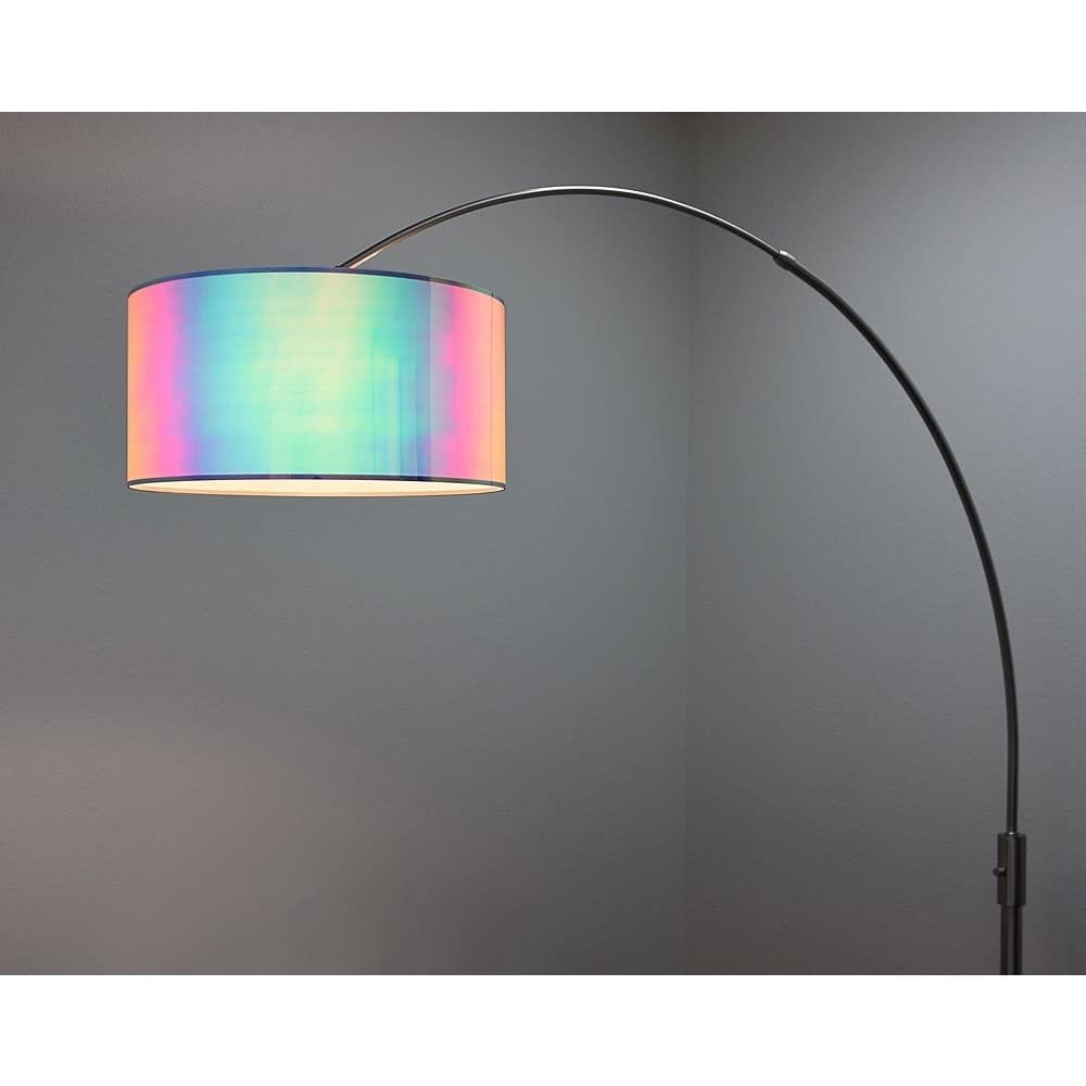 HomeGlam Orbita 82-inch Brushed Nickel Retractable Arch Floor Lamp with LED Bulb & Drum Iridescent Shade - Dimmable Modern Lighting for Living Room, Bedroom or Office Decor