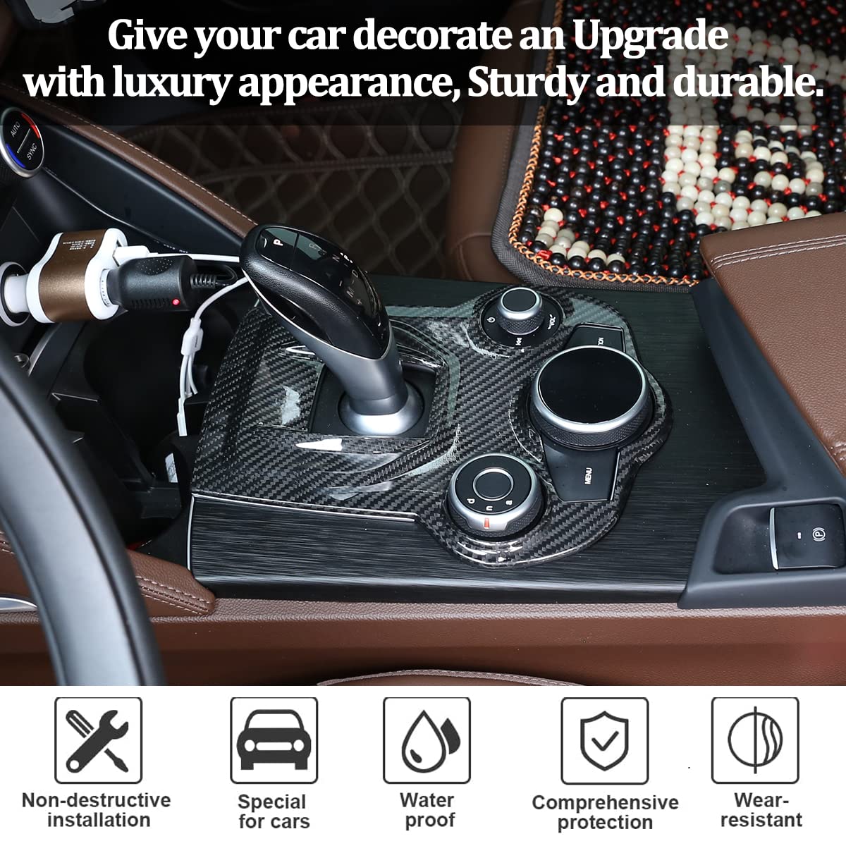 Premium Real Carbon Fiber Interior Trim for Alfa Romeo Giulia & Stelvio (2017-2019) - Center Console Gear Shift Panel Cover - Lightweight & Durable Upgrade for Luxury Car Interior Enhancement