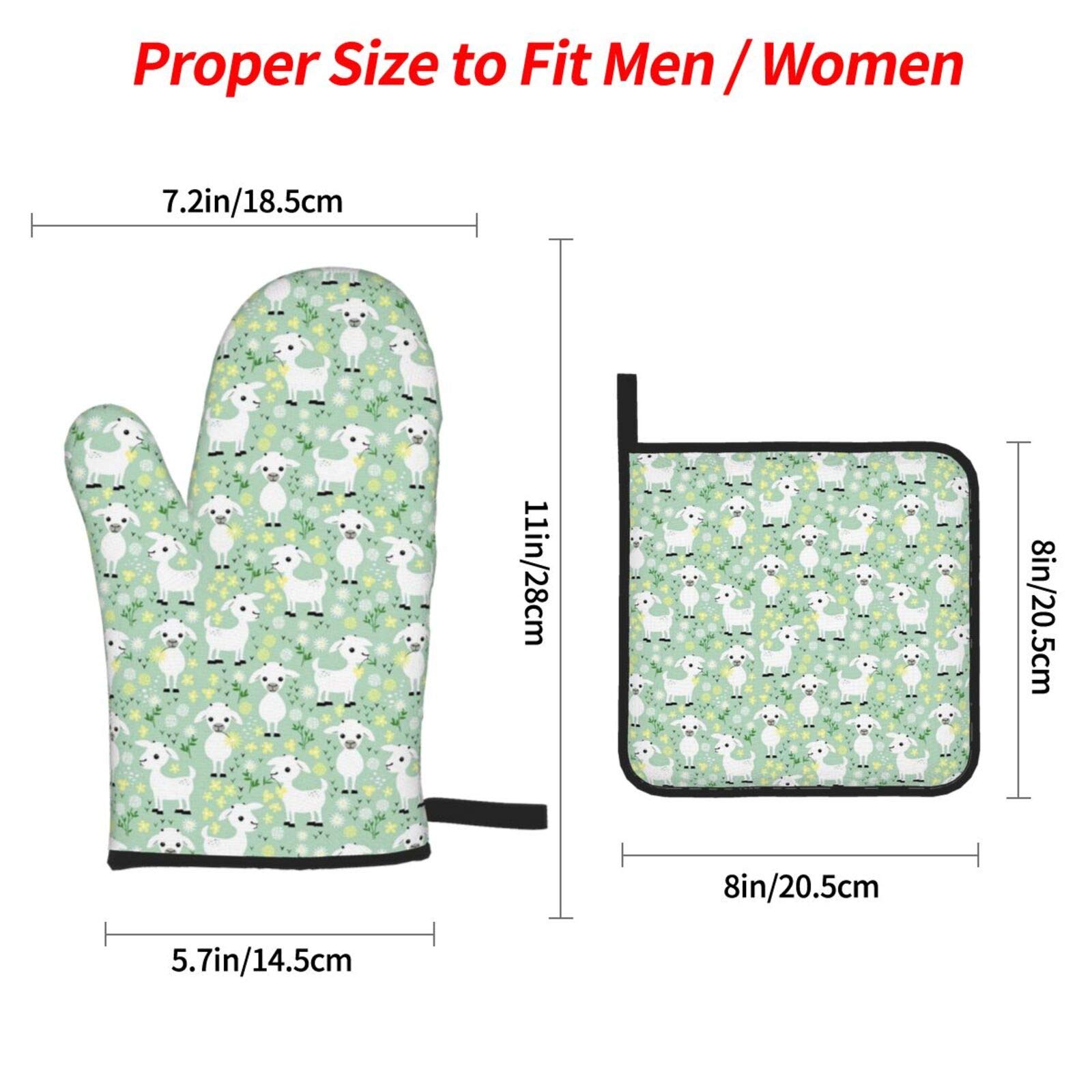 Heat Resistant Non-Slip Oven Mitts and Pot Holders Set with Inner Cotton Layer - Cute Baby Goats Design for Cooking, BBQ, Baking & Grilling - Perfect Kitchen Accessories for Home Chefs & Holiday Gifts