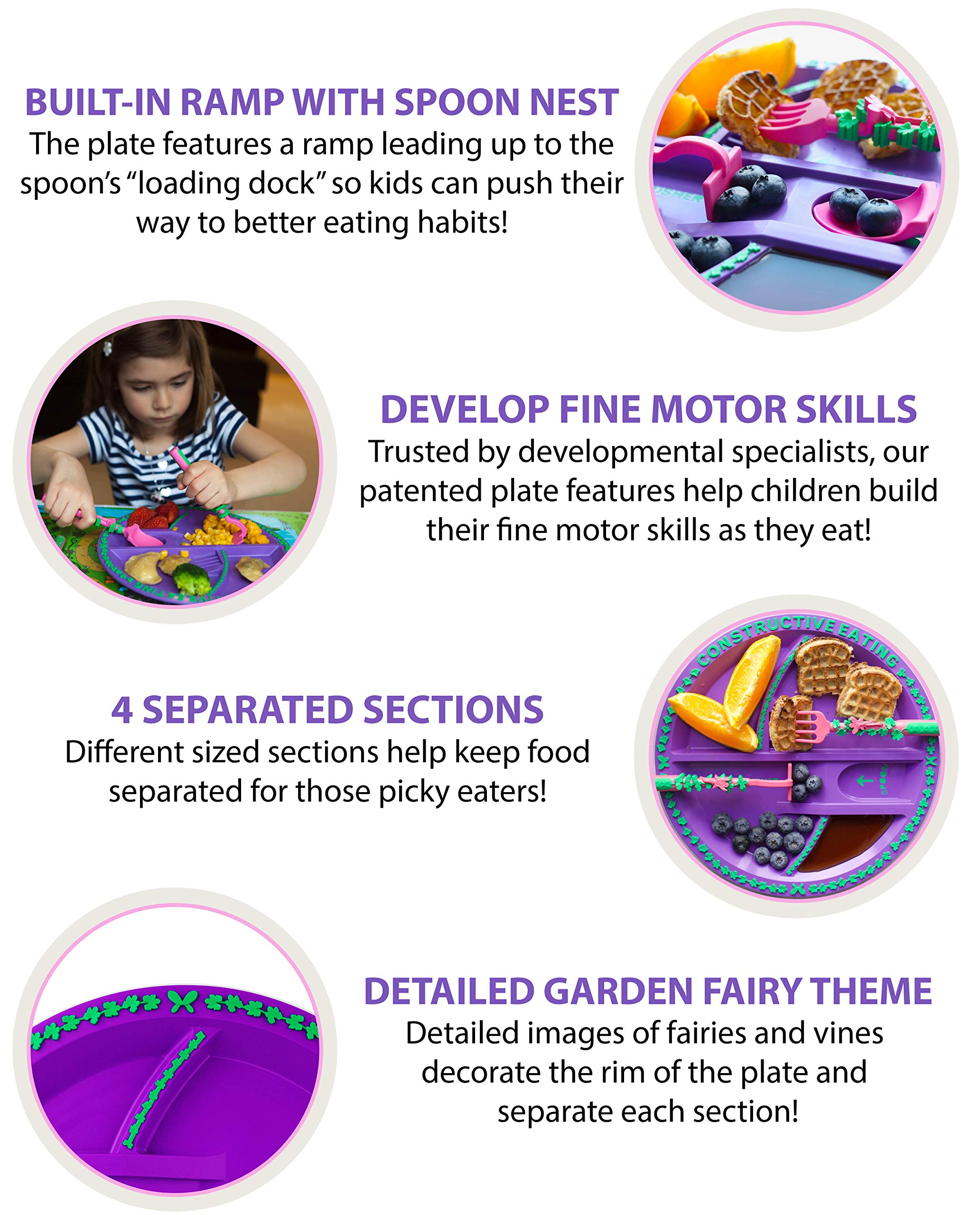 Constructive Eating Garden Fairy Plate, Placemat and Utensil Set for Kids - Fun & Educational Toddler Mealtime Set with Fork, Spoon & Non-Slip Mat - Perfect for Birthday Gifts, Parties & Learning Healthy Eating Habits