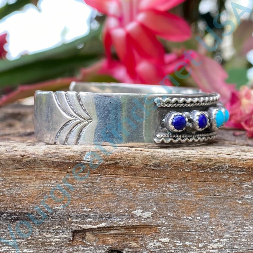 Turquoise and Lapis Lazuli Beaded Bracelet - Sterling Silver Navajo Running Bear Design - Handmade Boho Jewelry for Women - Perfect for Festivals, Boho Outfits, and Gift Giving