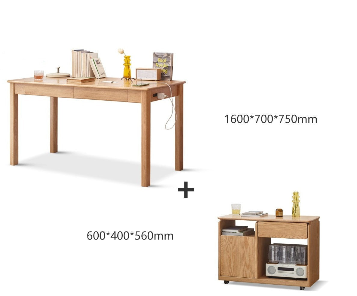 Premium Solid Oak & Ash Wood USB Office Desk - Modern Home & Workspace Furniture for Productivity & Organization | Perfect for Remote Work, Study & Office Setup