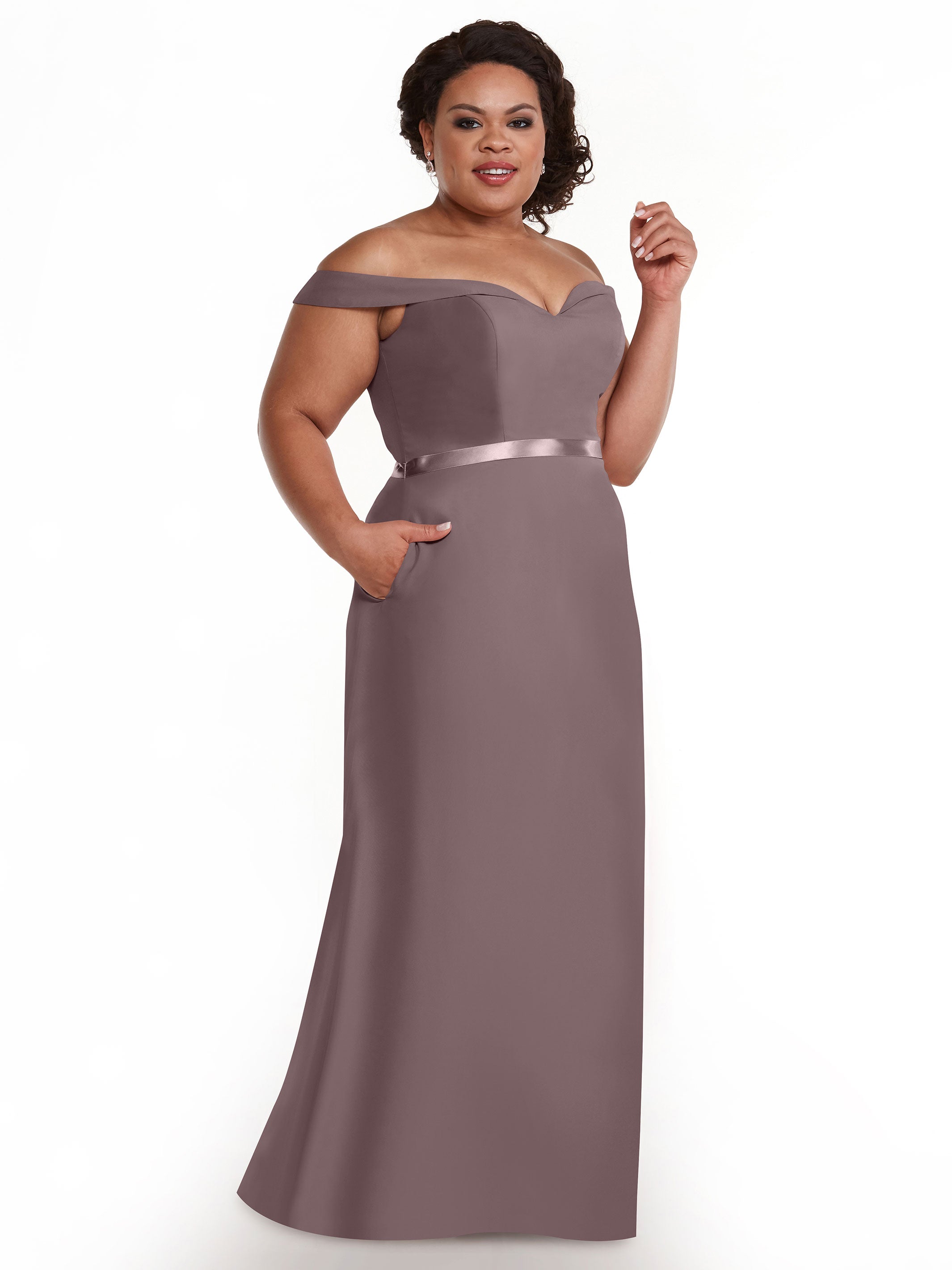 Elegant 80145 Off-The-Shoulder Chiffon A-Line Bridesmaid Dress with Sash - Perfect for Weddings, Formal Events & Special Occasions