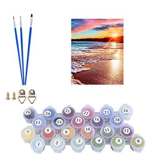 ACENGXI Beach Sunset Paint by Numbers Kit - DIY Canvas Painting for Adults, Kids & Beginners - 16x20 Inch Sea Sunset Acrylic Art - Perfect for Home Decor, Gifts & Relaxation Therapy