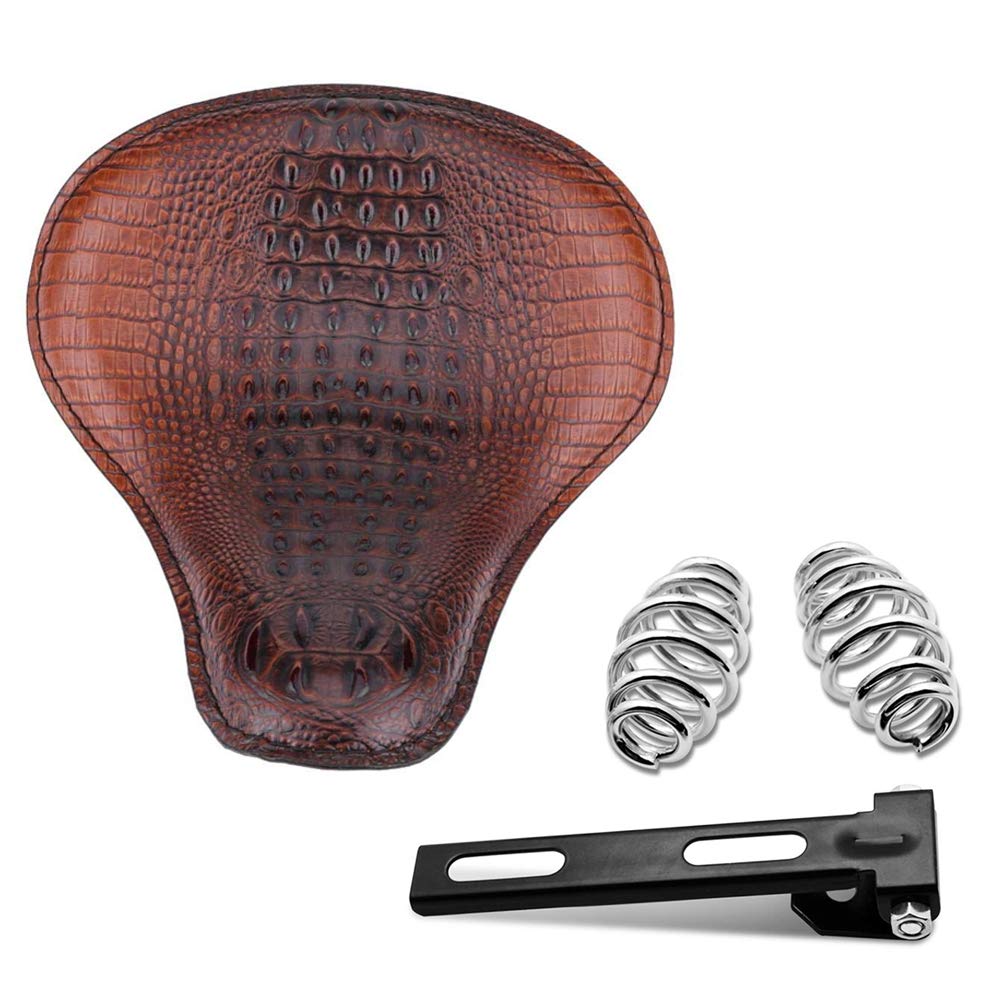 Premium Brown Soft PU Leather Motorcycle Solo Seat with Bracket & Spring Base Mount Kit - Compatible with Harley, Kawasaki, Suzuki, Sportster, Bobber & Chopper Bikes - Ideal for Custom Builds & Comfort Upgrades