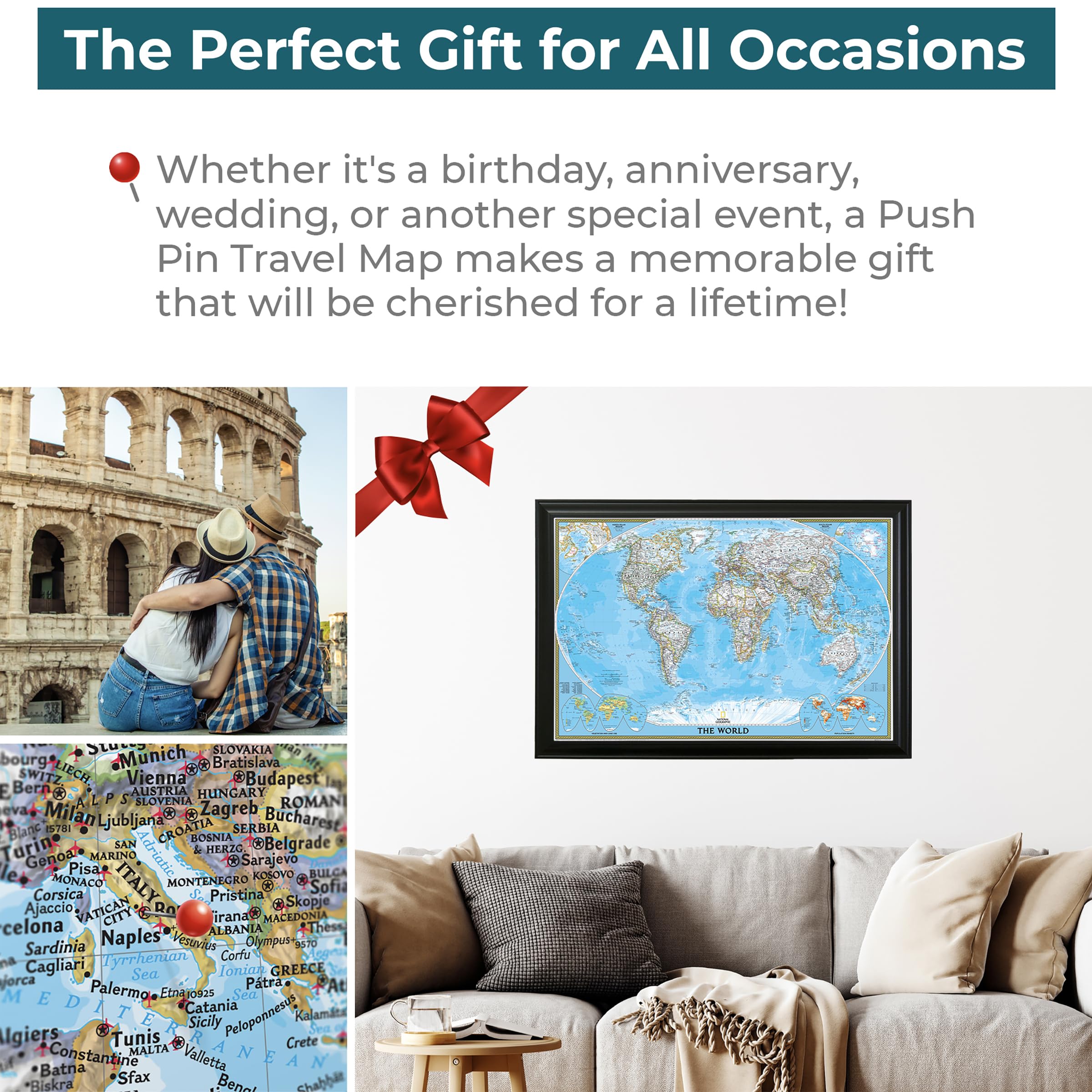 Push Pin Travel Map - Classic World Black with 150 Pins for Tracking Adventures - 27.5