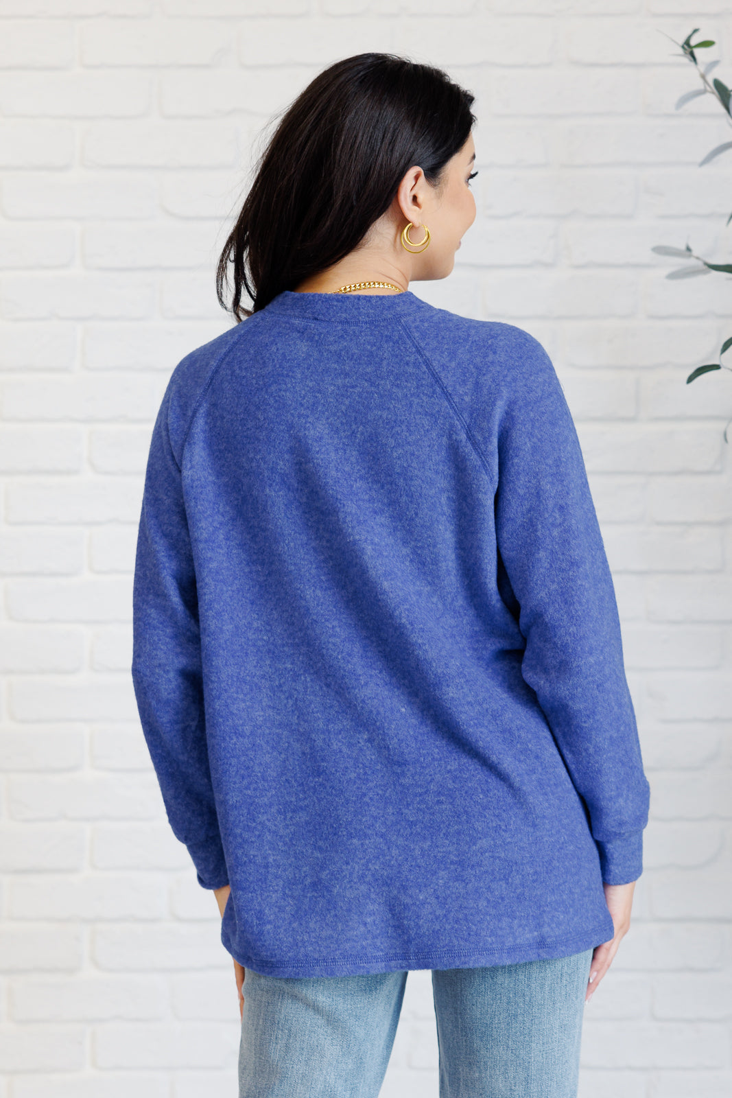 Keeping it Real Brushed Melange Hacci Long Sleeve Tee - Soft Casual Women's Top in Bright Blue | Perfect for Everyday Wear, Layering & Fall Outfits