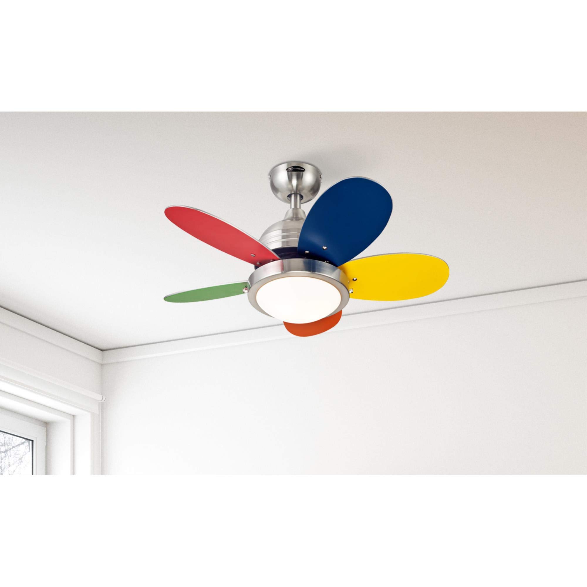 Westinghouse 7223600 30 Inch Roundabout Indoor Ceiling Fan with Light Kit, Brushed Nickel Finish - Perfect for Bedroom, Living Room, and Home Office