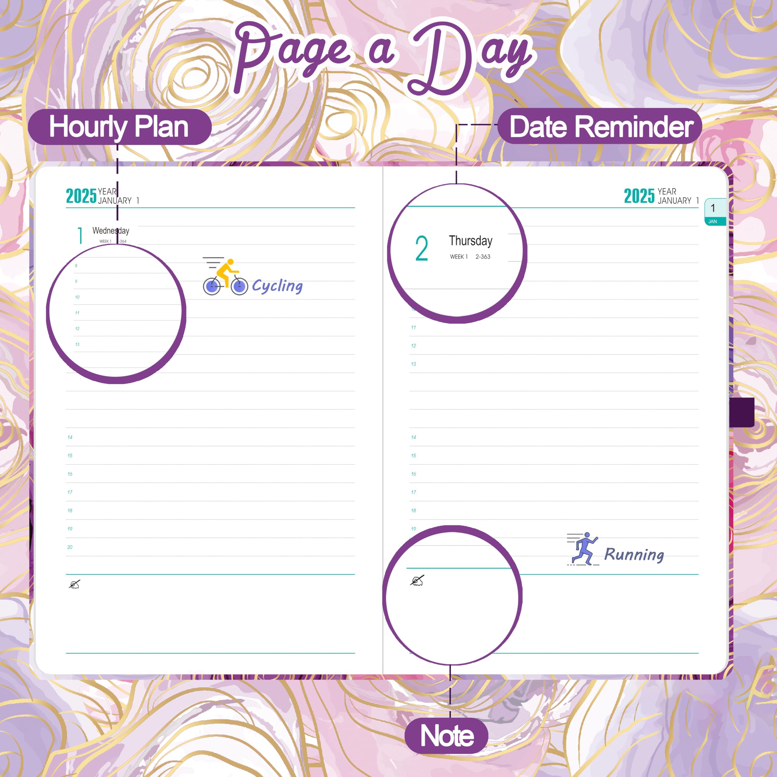 2025 A5 Daily Planner - Jan to Dec Full Year Diary with Monthly View, Hard Cover, Pen Set & Bookmarks | Premium Pink Organizer for Work, School & Personal Planning | 5.9
