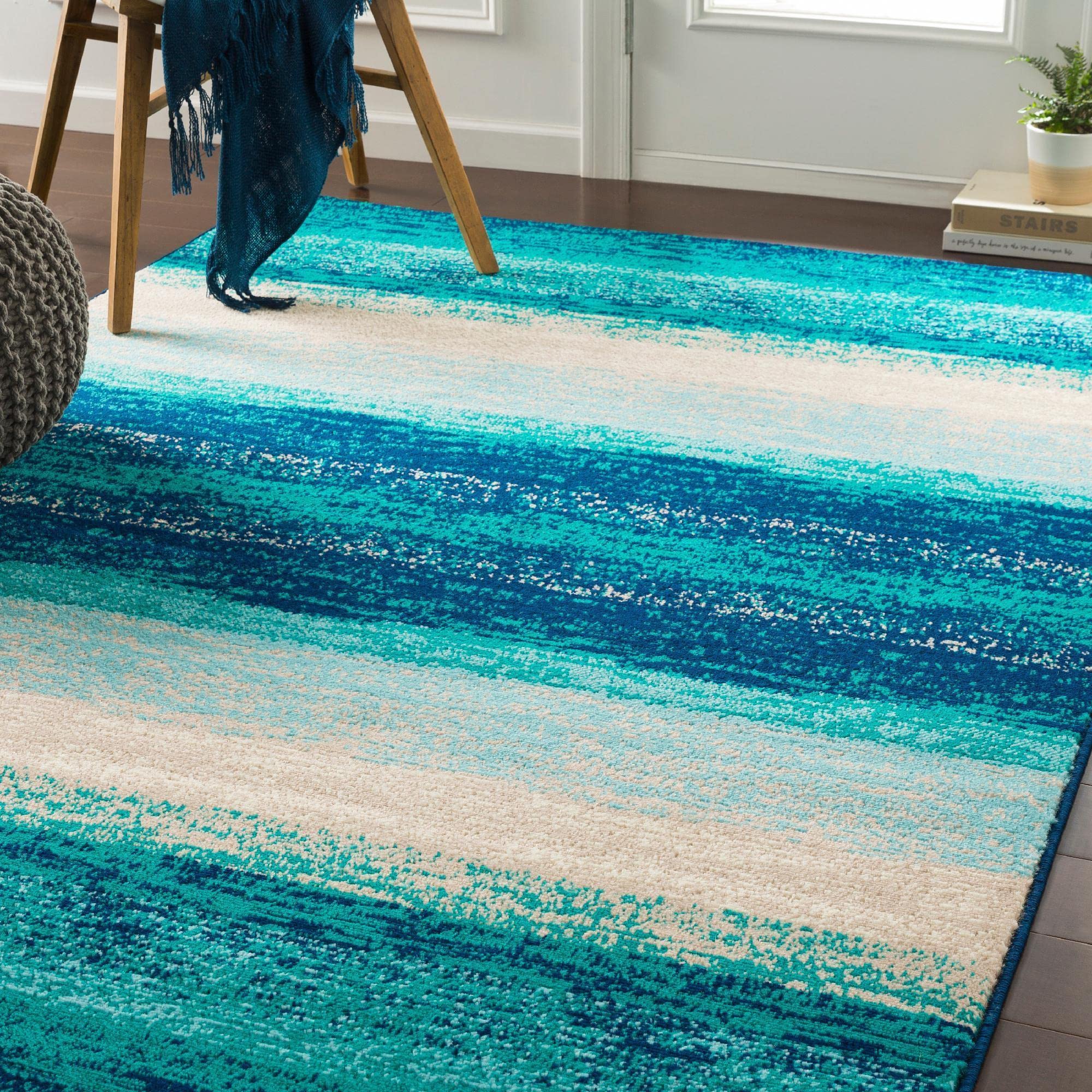 Mark&Day Modern Teal Area Rug 9x13 - Soft Blue & White Carpet for Living Room, Bedroom, Kitchen - 8'10
