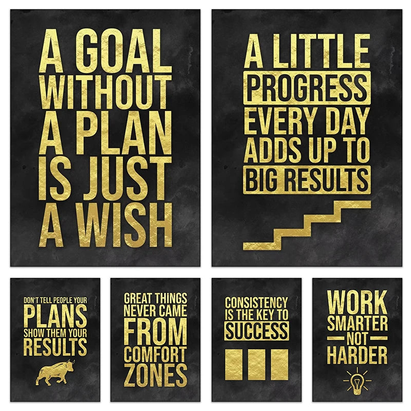 Inspirational Motivational Quotes Canvas Wall Art - Unframed Office & Home Decor Prints for Success, Work & Living Room