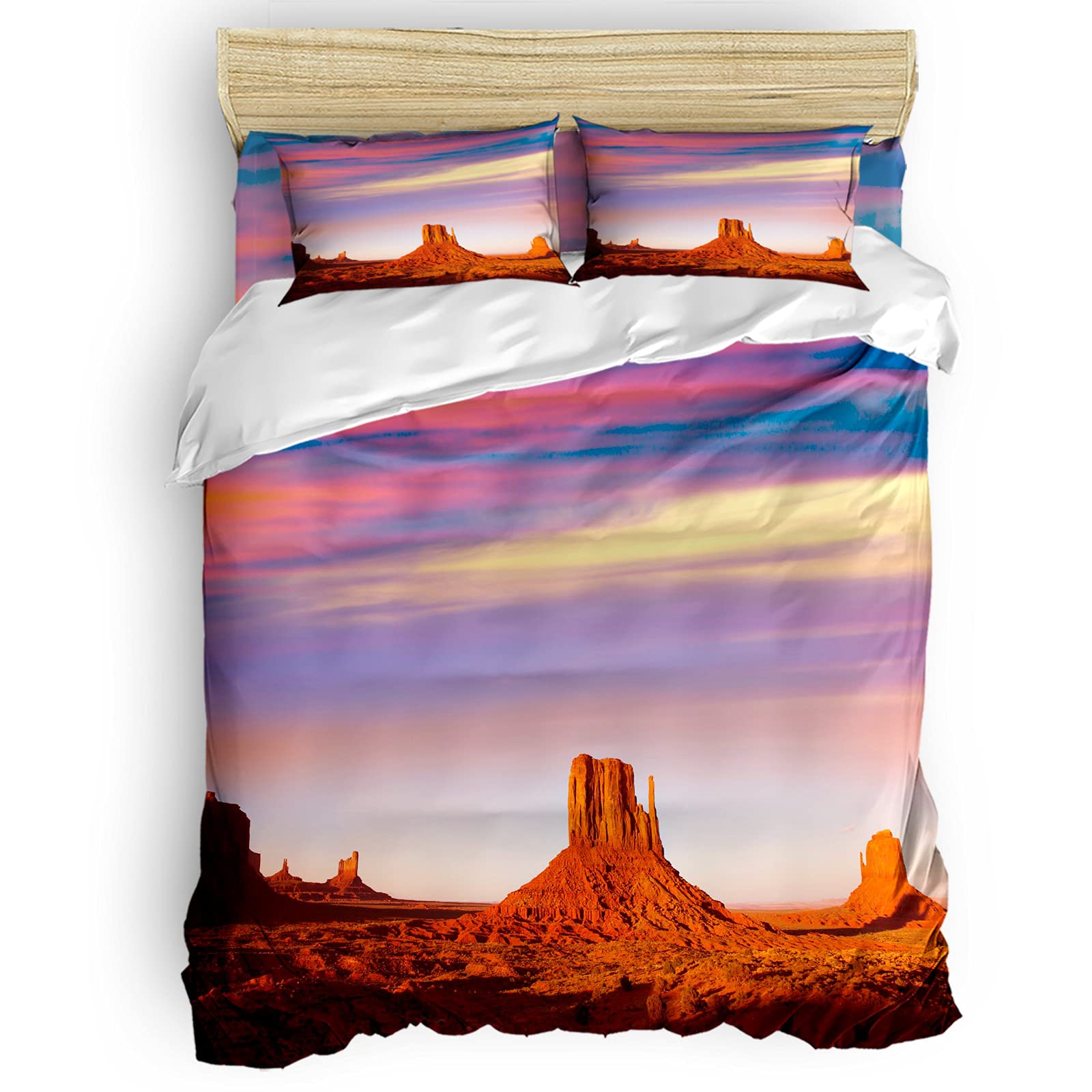 Queen Size Duvet Cover Set - Desert Sunset Sky & Sand Dunes Landscape Bedding | 4-Piece Comforter Cover with 2 Pillowcases & 1 Flat Sheet | Breathable Quilt Cover for Boys & Girls | Perfect for Bedroom Decor, Guest Room & Cozy Home Styling
