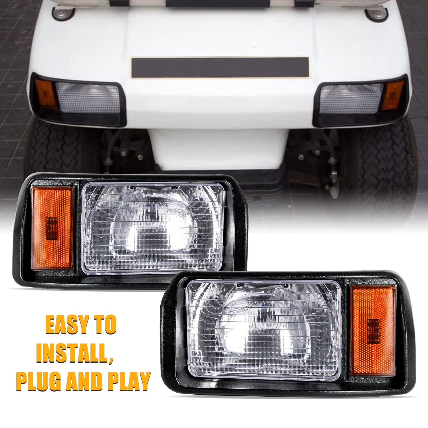 RANSOTO Golf Cart Headlight Assembly - Compatible with 1993+ Club Car DS & Carryall Models - Replacement for Halogen Headlights 101988002 & 101988001 - Perfect for Night Golfing & Campground Safety Lighting